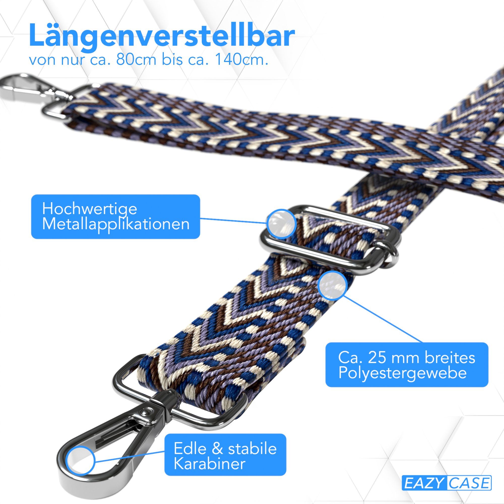 EAZY CASE Schulterriemen Ersatz Taschenriemen Boho Style Wechselband Taschenriemen Festivalbag verstellbar Universalgröße Weiß – Bild 3 von 5