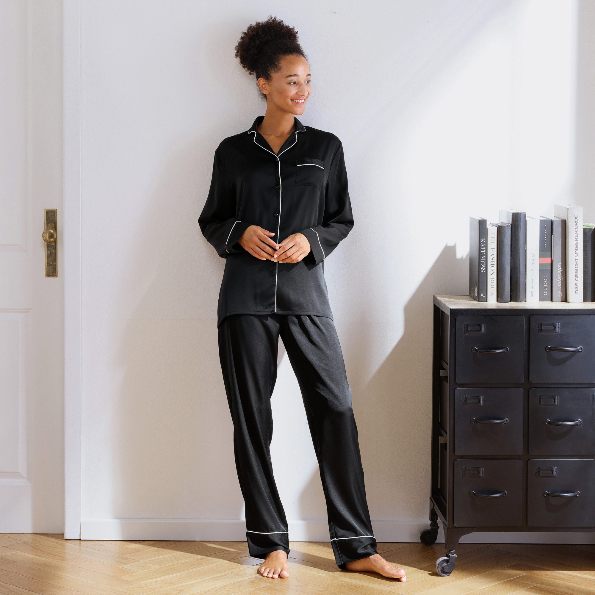 Erwin Müller Pyjama Damen-Schlafanzug Satin Uni – Bild 4 von 5