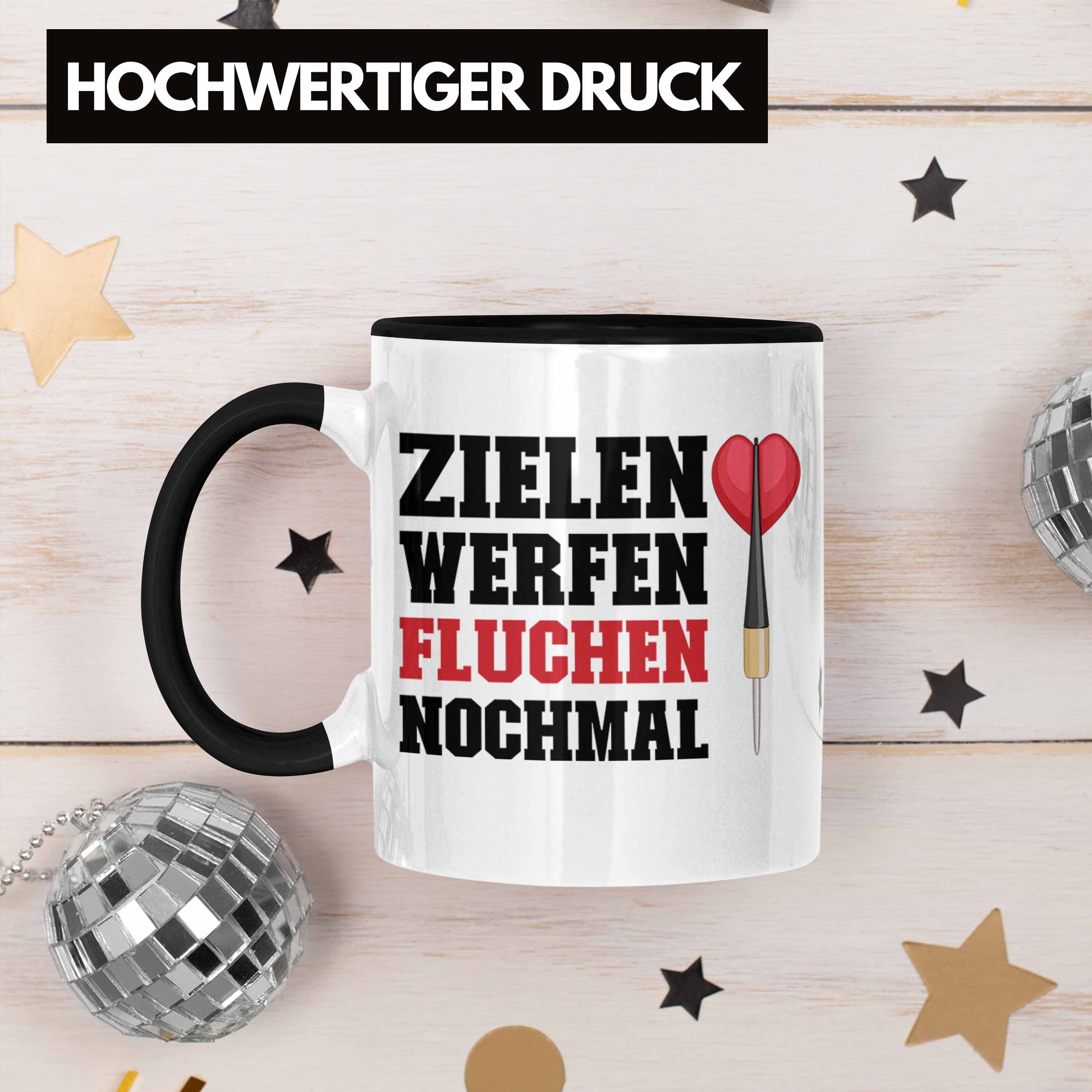 Tasse Fluchen Zielen Dart-Spieler Trendation Nochmal Dartpfeil Trendation Werfen Spruch - Tasse Geschenkidee Dart Schwarz Männer