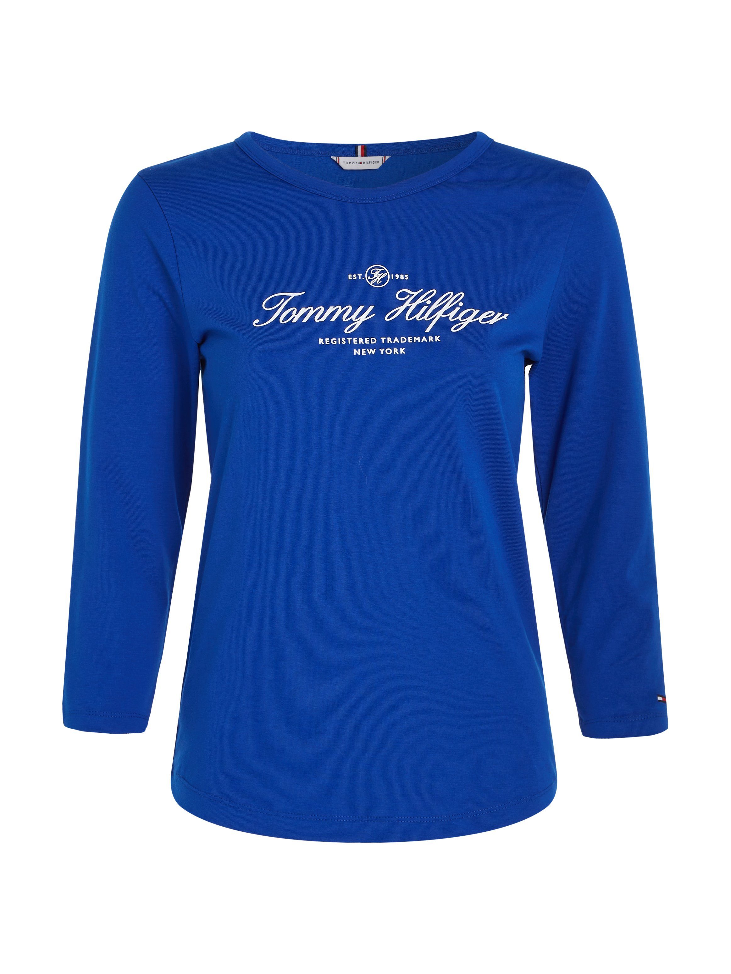 Tommy Hilfiger Langarmshirt SLIM blau Tommy 3/4SLV OPEN Signature mit SIGNATURE Logo-Schriftzug Hilfiger NK