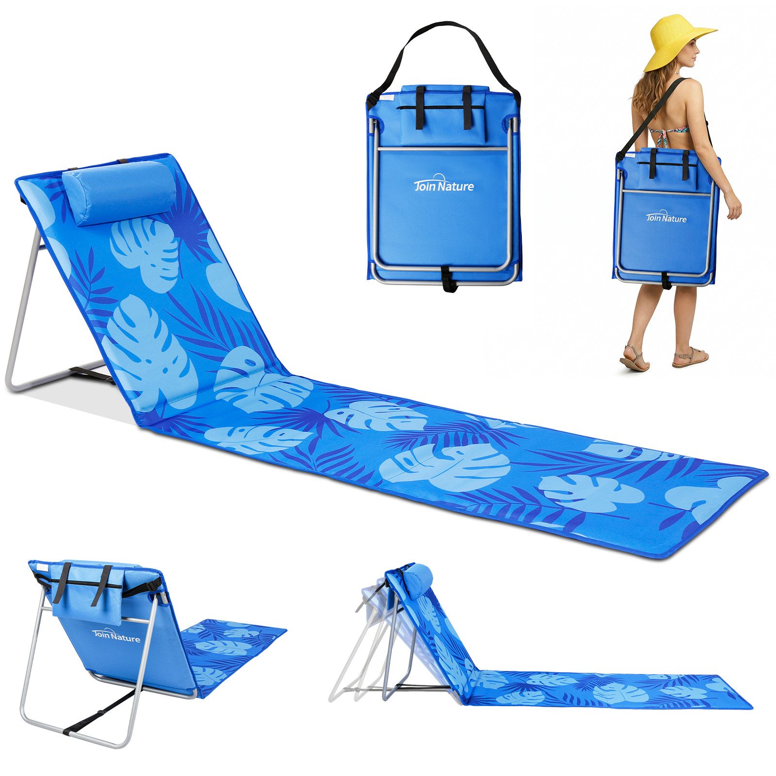 Join Nature Strandtücher 1 cm dickes Polster-Strandstuhl mit verstellbarem Kopfkissen, (110°–150° stufenlos verstellbarer Liegestuhl, 1-St)