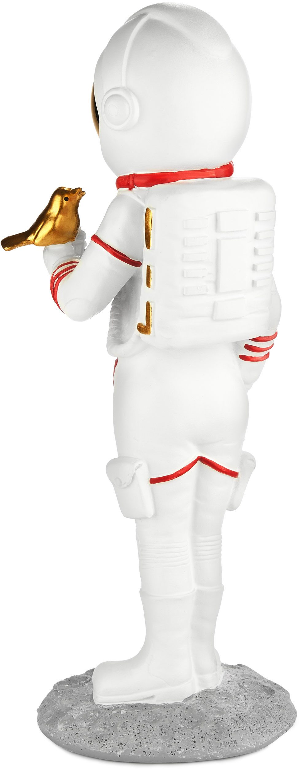 BRUBAKER Dekofigur Astronautin mit kleinem Vogel - 30cm Weltraum Figur mit Helm verchromt (1 St., Deko Skulptur - Weiß), Handbemalte moderne Raumfahrt Statue - Astronaut