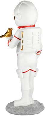 BRUBAKER Dekofigur Astronautin mit kleinem Vogel - 30cm Weltraum Figur mit Helm verchromt (1 St., Deko Skulptur - Weiß), Handbemalte moderne Raumfahrt Statue - Astronaut