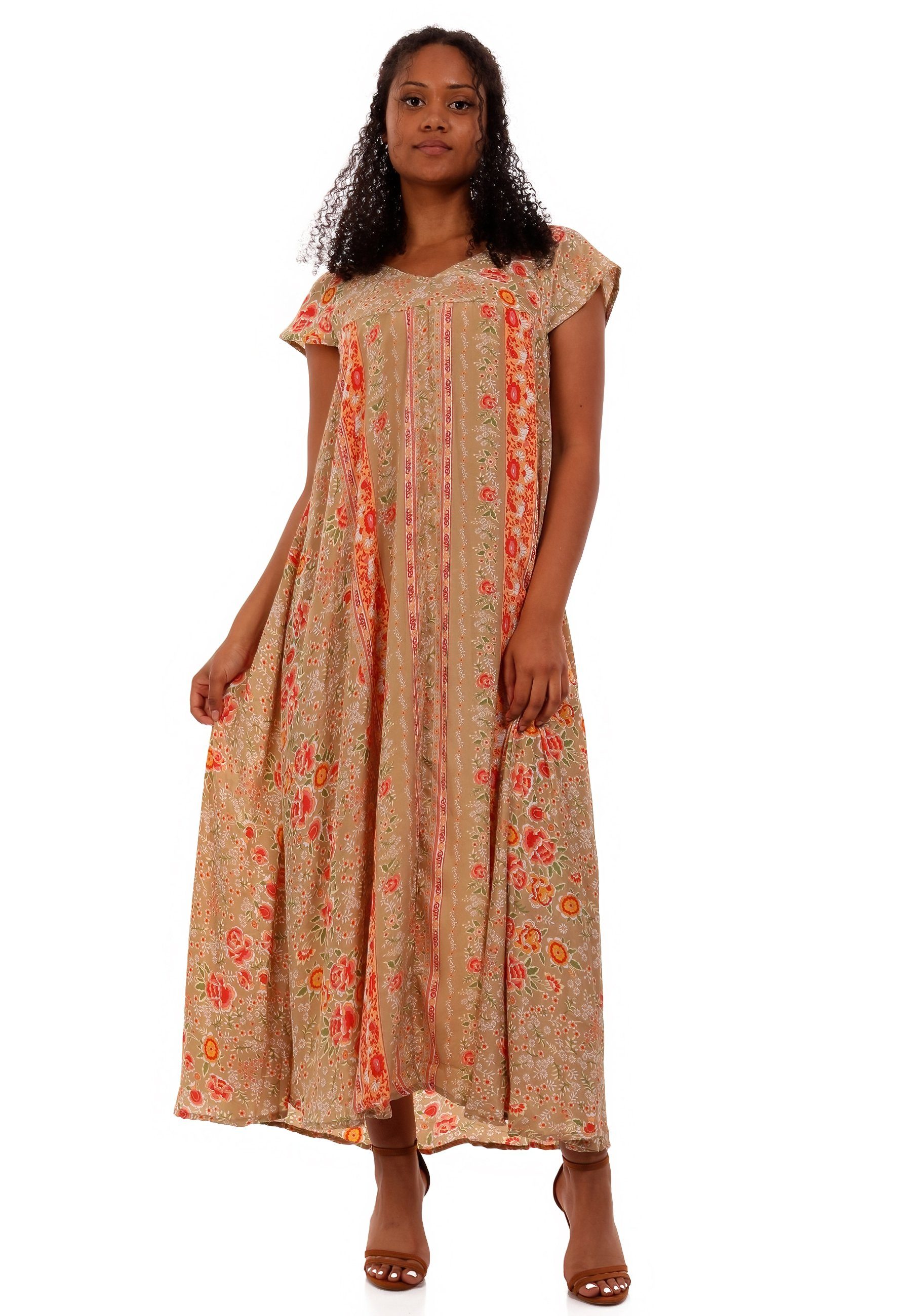 YC Fashion & Style Maxikleid Bohemian Maxikleid mit V-Ausschnitt (1-tlg) mit Alloverdruck