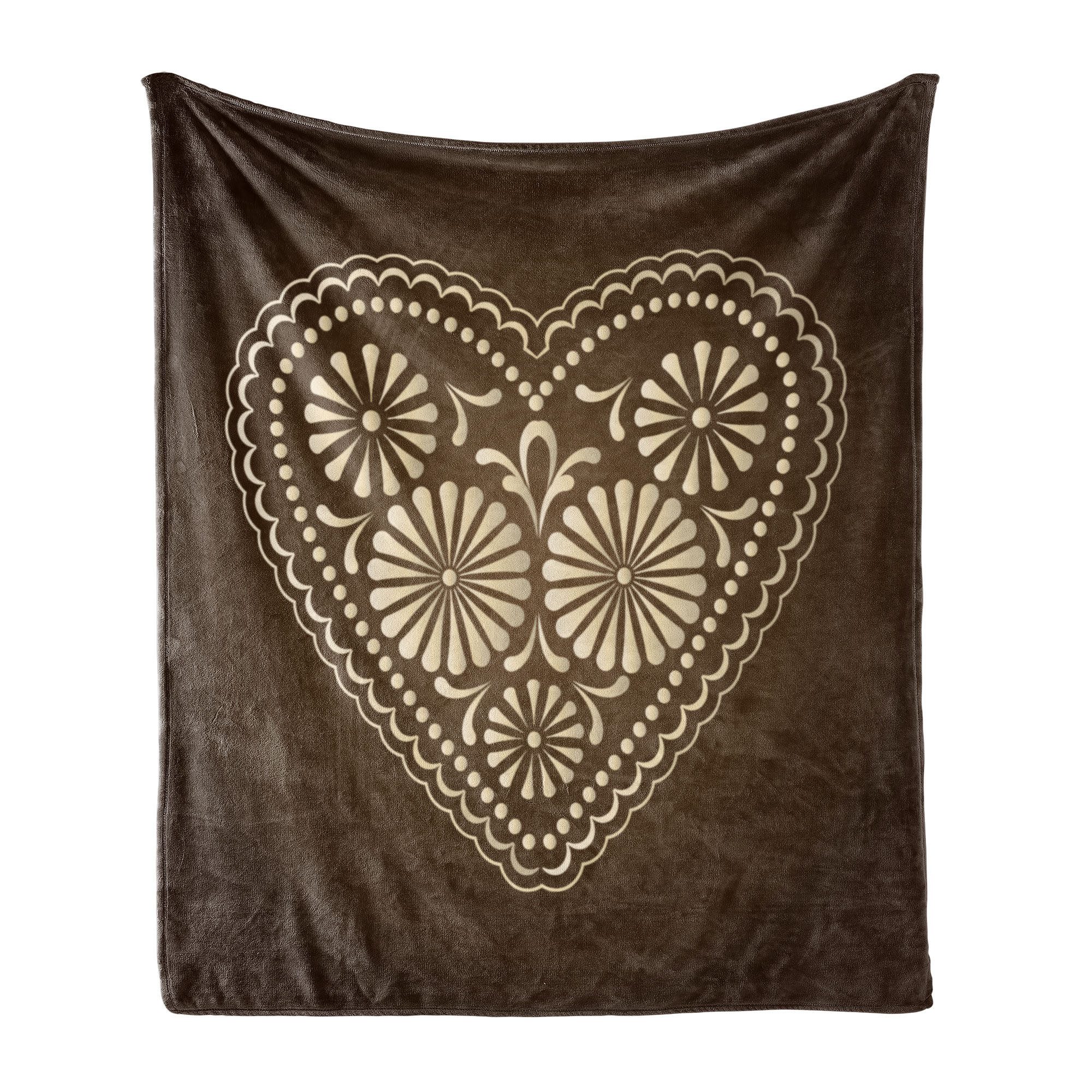 Wohndecke Gemütlicher Plüsch für den Innen- und Außenbereich, Abakuhaus, Schokolade Romantisches Herz-Muster