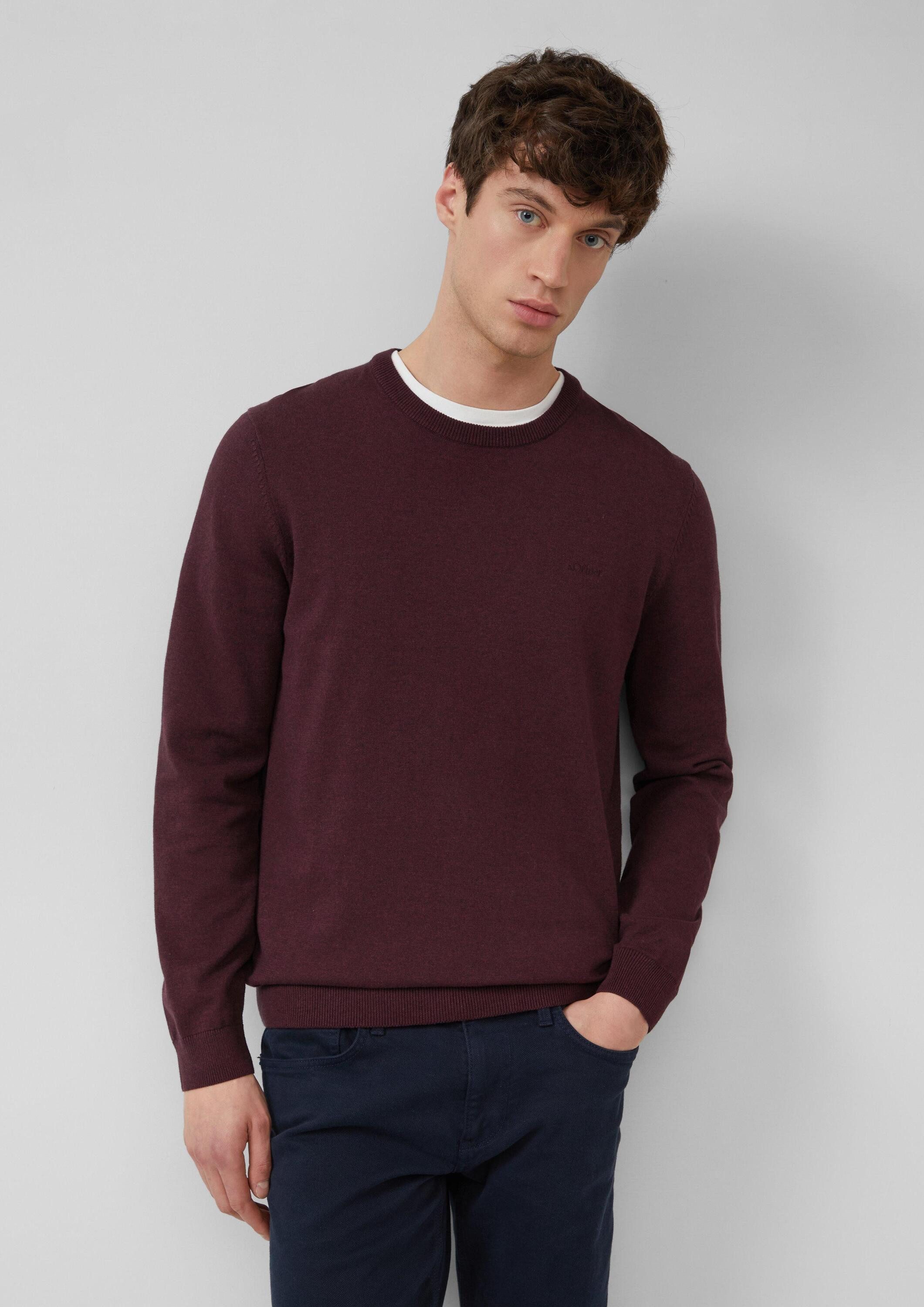 s.Oliver Longpullover Strickpullover Baumwollpullover mit Logo-Stickerei