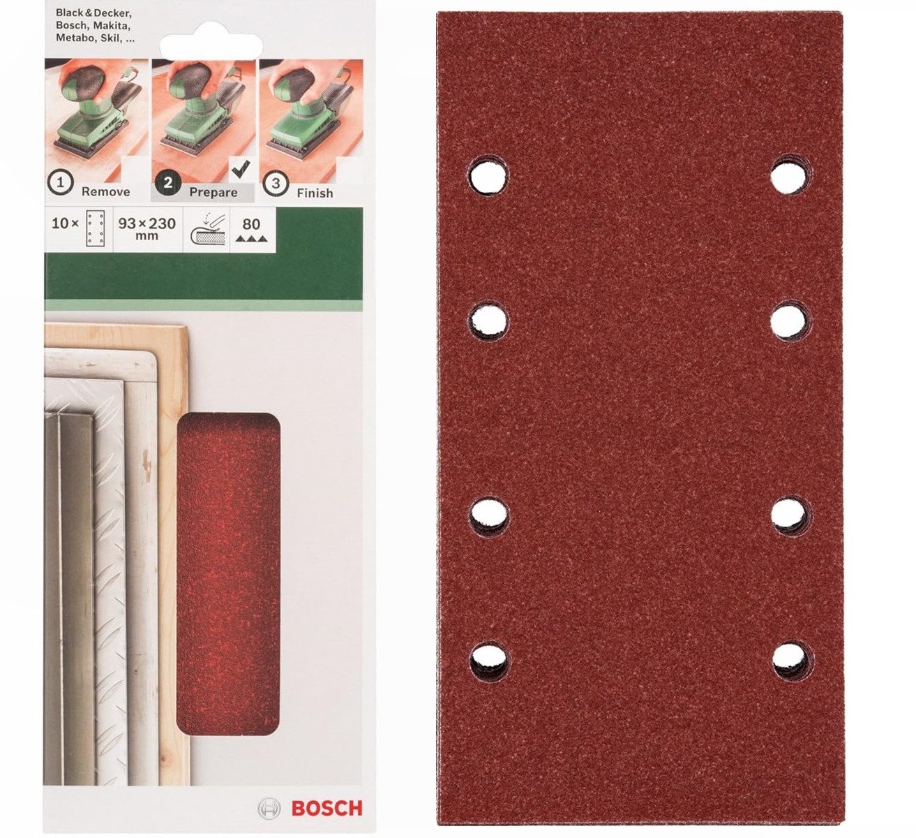 Schleifpapier Schleifblatt Klett 10 x, 93 x 230 mm, Körnung 80 für Schwingschleifer