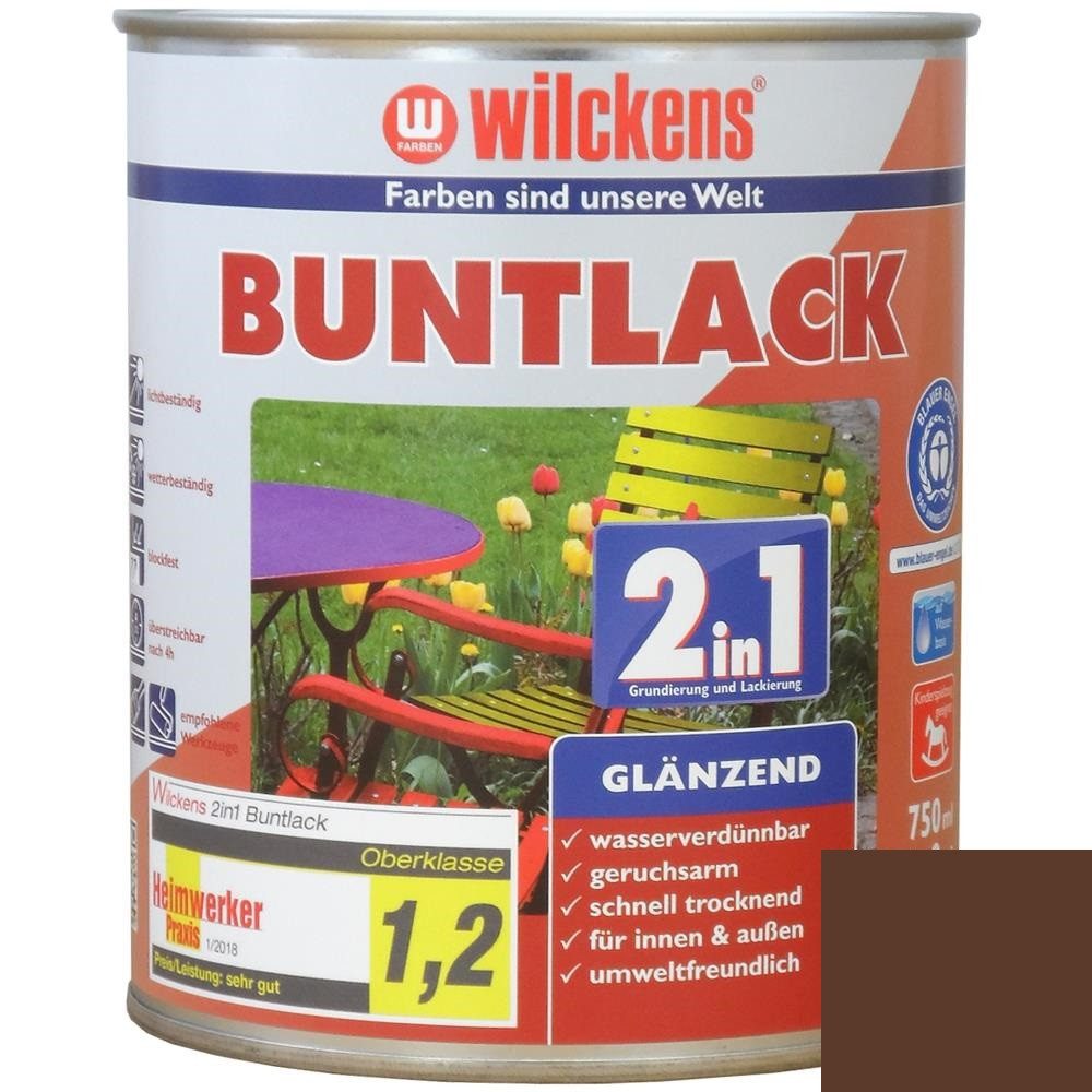 Wilckens Farben Kunstharzlack Buntlack 2in1 Lack, Nussbraun RAL 8011, glänzend, 750 ml