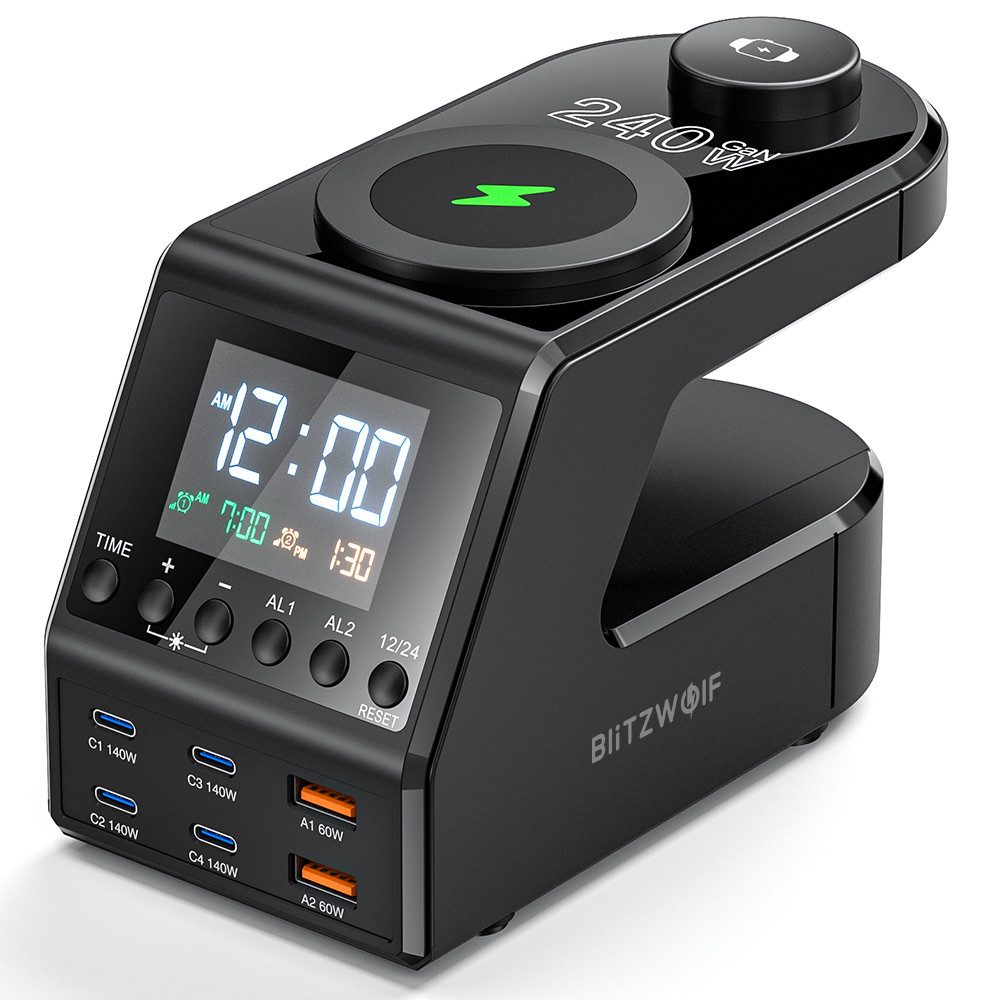 BLiTZWOLF BW-FW10 Ladestation (Induktions-Ladegerät, kabelloser Ladegerät, 240W Schnellladegerät mit Wireless Charging & Dual-Alarm)