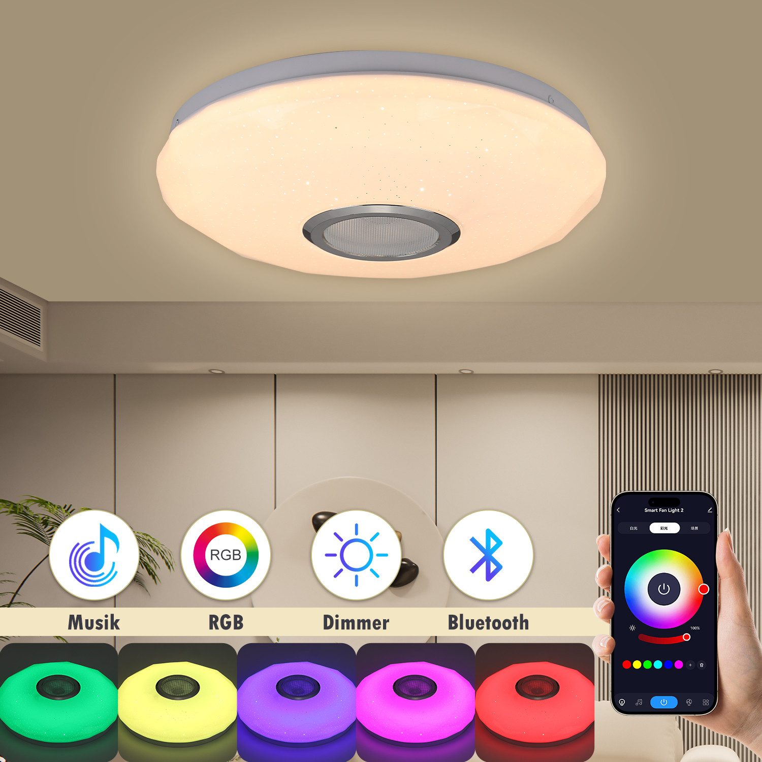 LETGOSPT Deckenleuchte LED Deckenlampe RGB Bluetooth günstig online kaufen