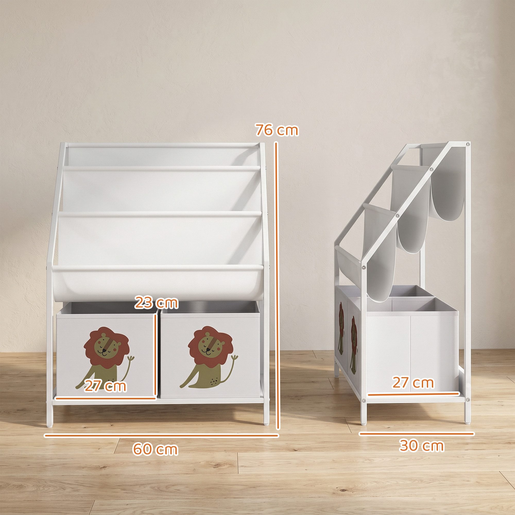 AIYAPLAY Kinderregal Bücherregal mit 2 offenen Fächer 3 Hängeregale, Set 1-tlg., für Kinderzimmer 60 x 30 x 76 cm Weiß – Bild 3 von 5