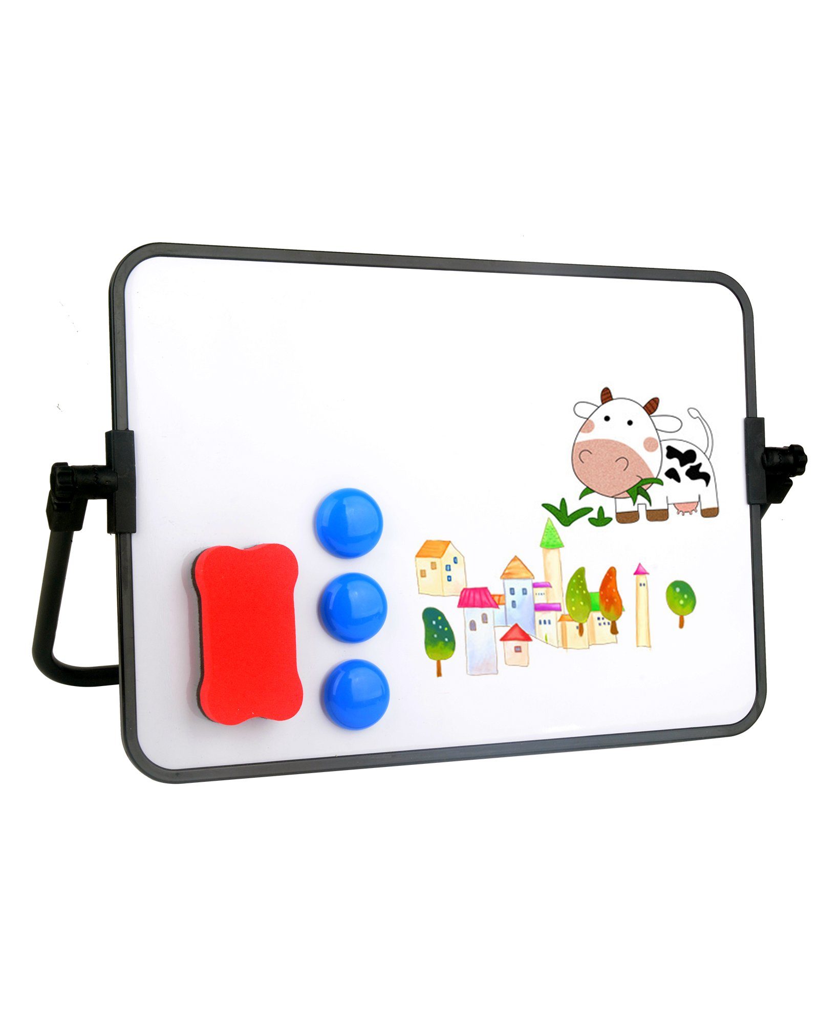 euroharry Schwarz-Mit-Stander A4 Whiteboard Dry Handschrift Marker Mini Whiteboard Kleines Tafel Magnetisch Erase