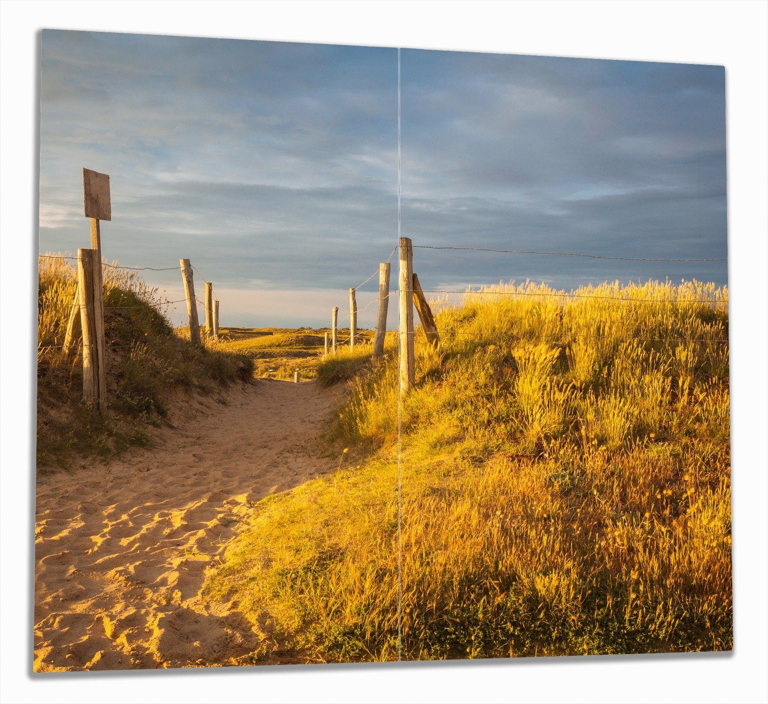 Wallario Herd-Abdeckplatte Düne am Strand bei Sonnenuntergang in Frankreich, ESG-Sicherheitsglas, (Glasplatte, 2 tlg., inkl. 5mm Noppen), verschiedene Größen