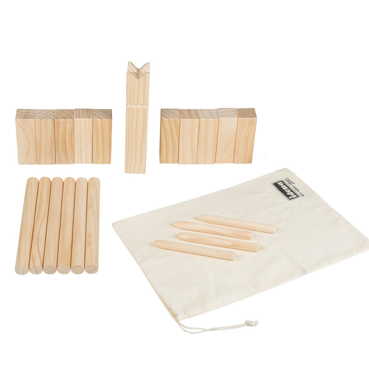 Idena Spiel Idena 40175 - Kubb Spiel mit 10 Kubbs, 6 Wurfhölzern, König und 4
