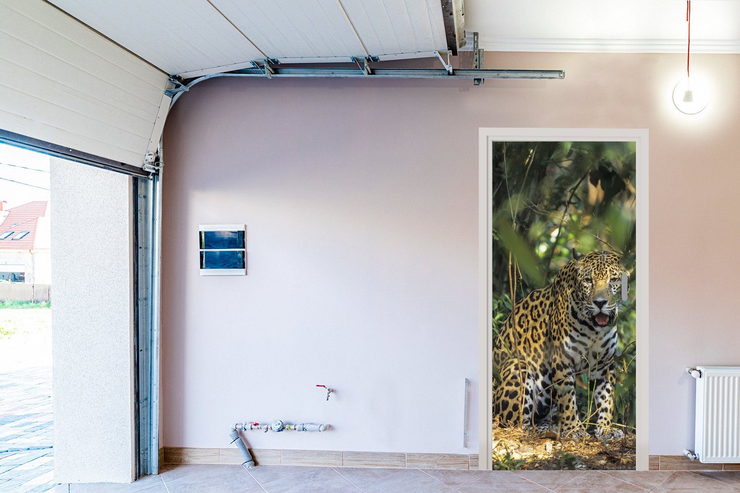St), Türaufkleber, Fototapete Tür, für Versteckter Dschungel, (1 75x205 MuchoWow im cm Jaguar Türtapete bedruckt, Matt,