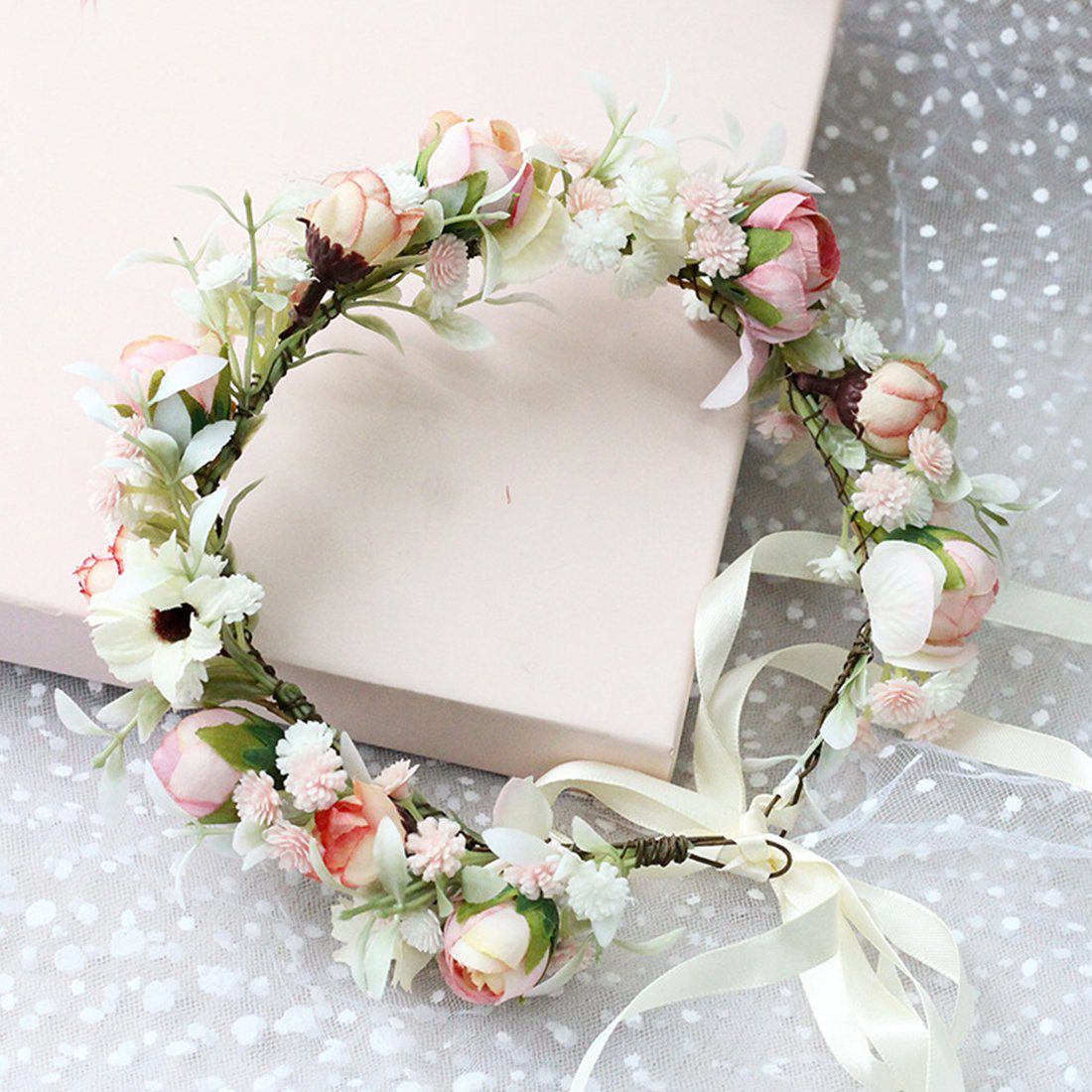 Haarbänder für Hochzeit Rose Blumenmädchen Rosa GLAMO Faux Mädchen, Haarschmuck Diadem