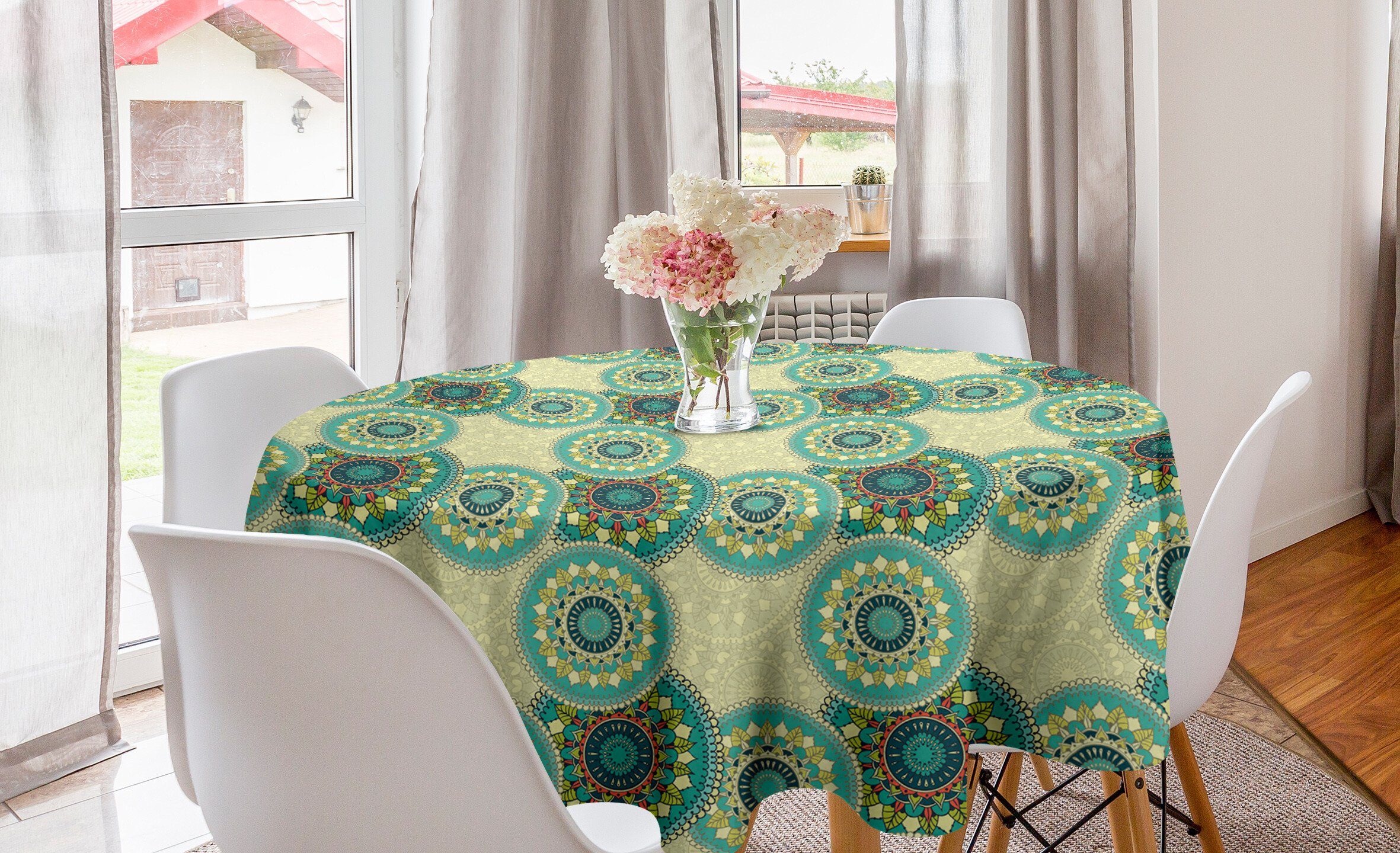 Abakuhaus Tischdecke Kreis Tischdecke Abdeckung für Esszimmer Küche Dekoration, Mandala marokkanische Motive