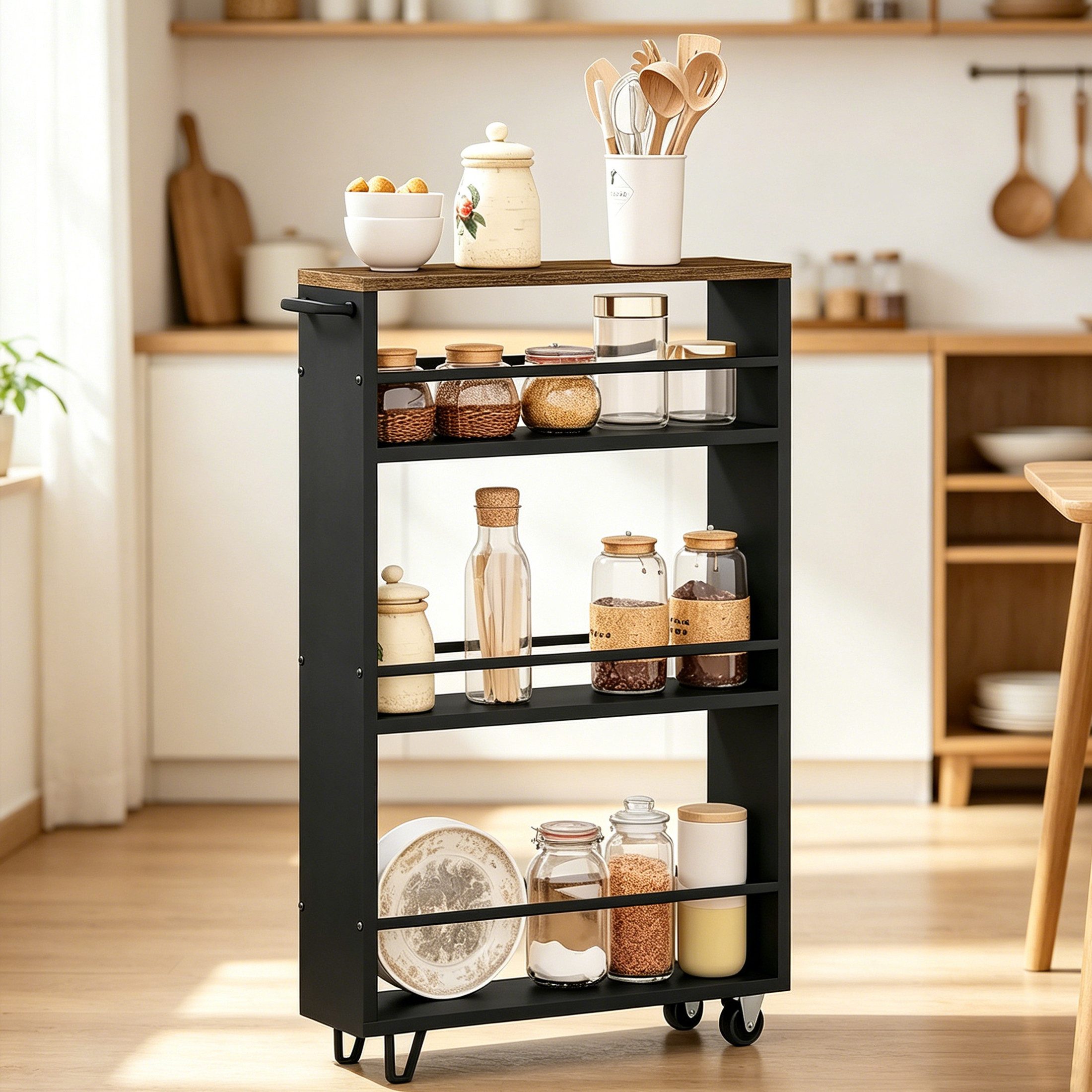 ibettertec Beistellwagen 47 x 80 cmGroßer Allzweckwagen,Enges Regal mit Rädern, Tragbarer Küchenwagen(nur mit Küchenwagen)