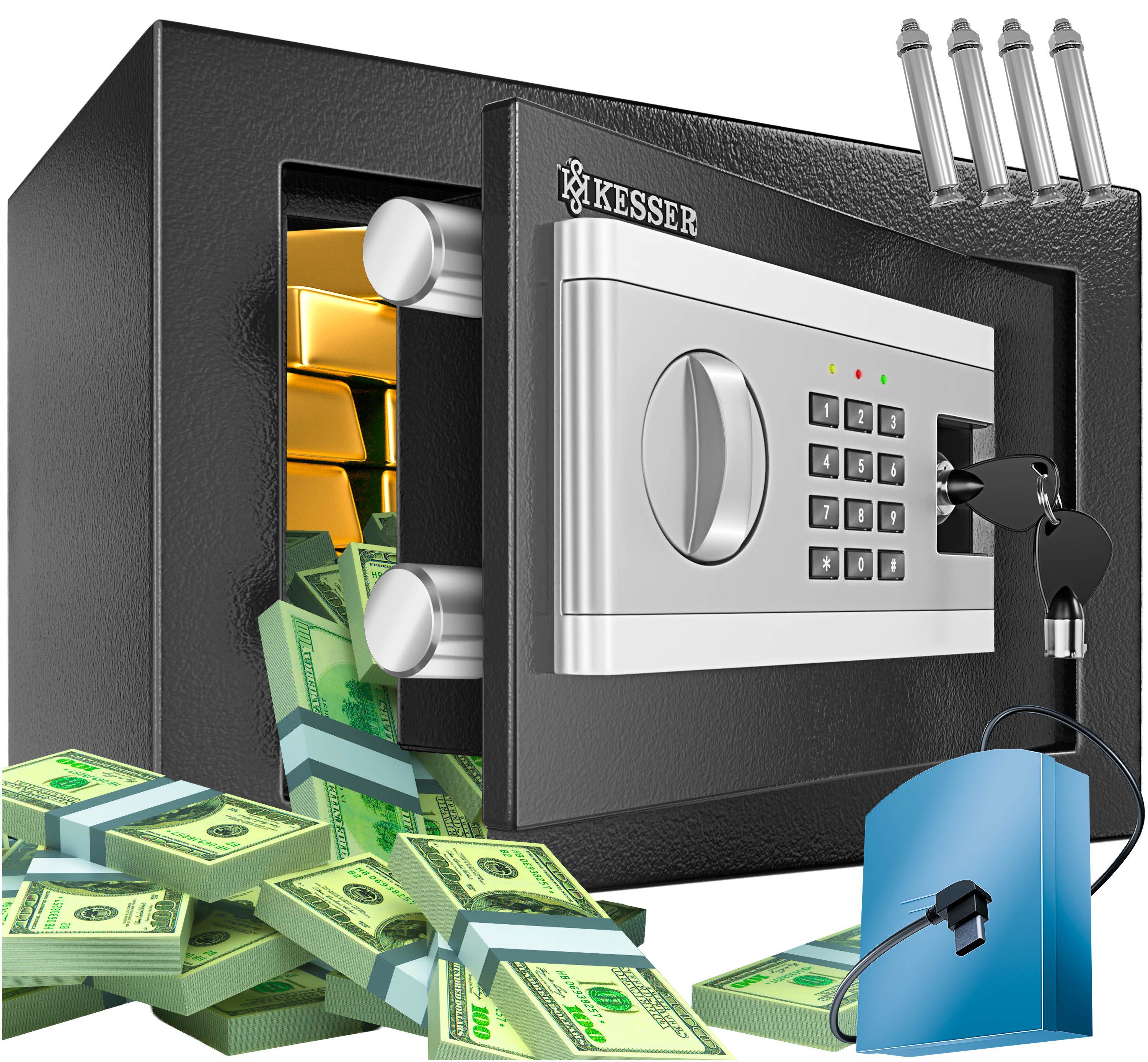 KESSER Tresor, Elektrischer Tresor Inkl. Batteriebox Elektronischer Safe 3