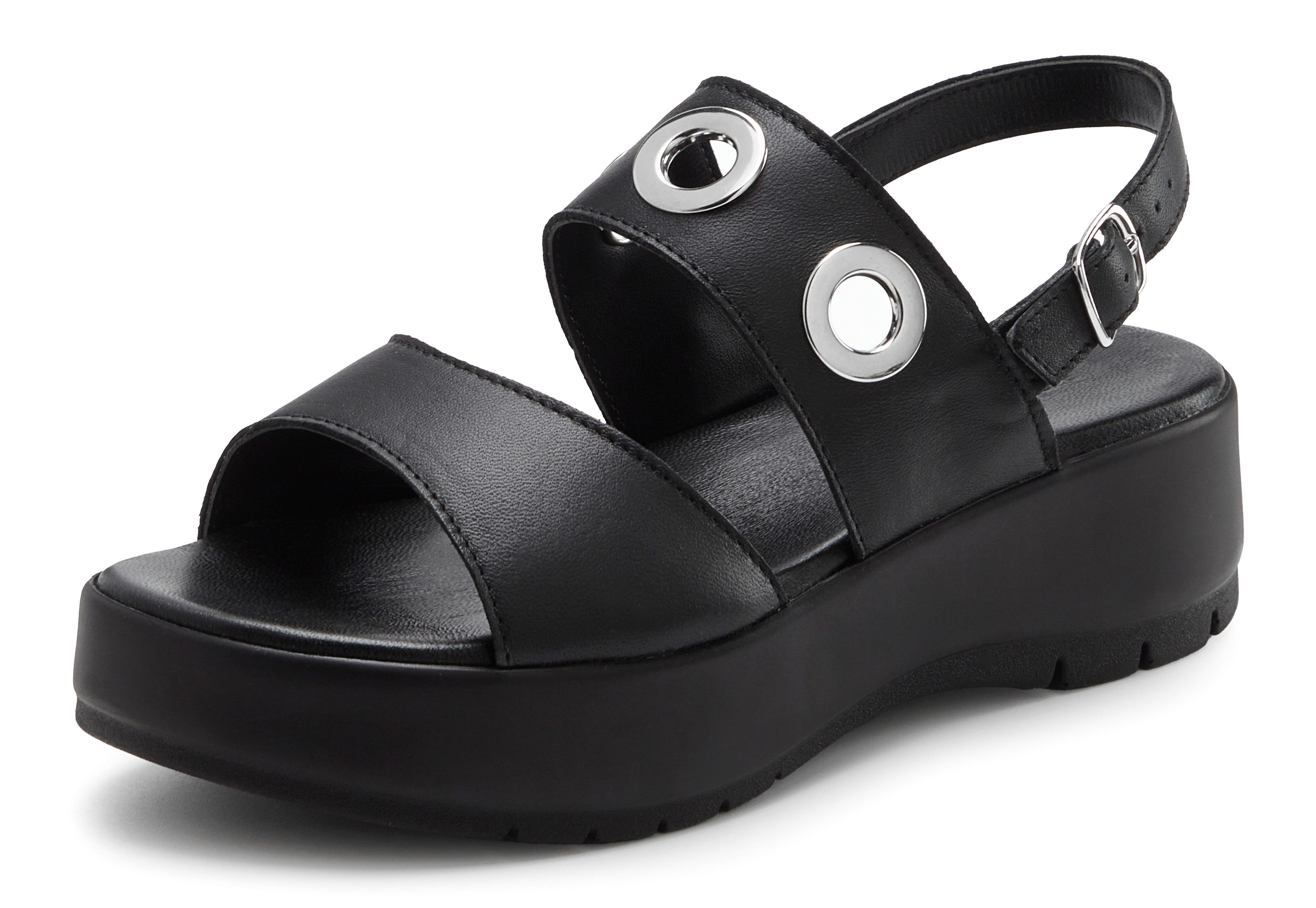 French Connection Sandale, Ledersandale, offener Schuh, Sommerschuhe, Ledersandalette Sandalette NEU aus Leder mit modisch bequemer Plateausohle