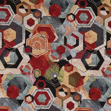 Stoff Dekostoff Gobelin Premium Geometric Colourful Art Hexagon bunt 1,4m