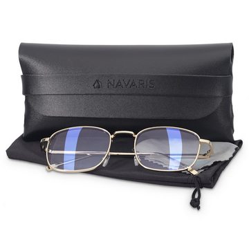 Navaris Brille Vintage Modebrille ohne Sehstärke - Anti Blaulicht - Metallbügel