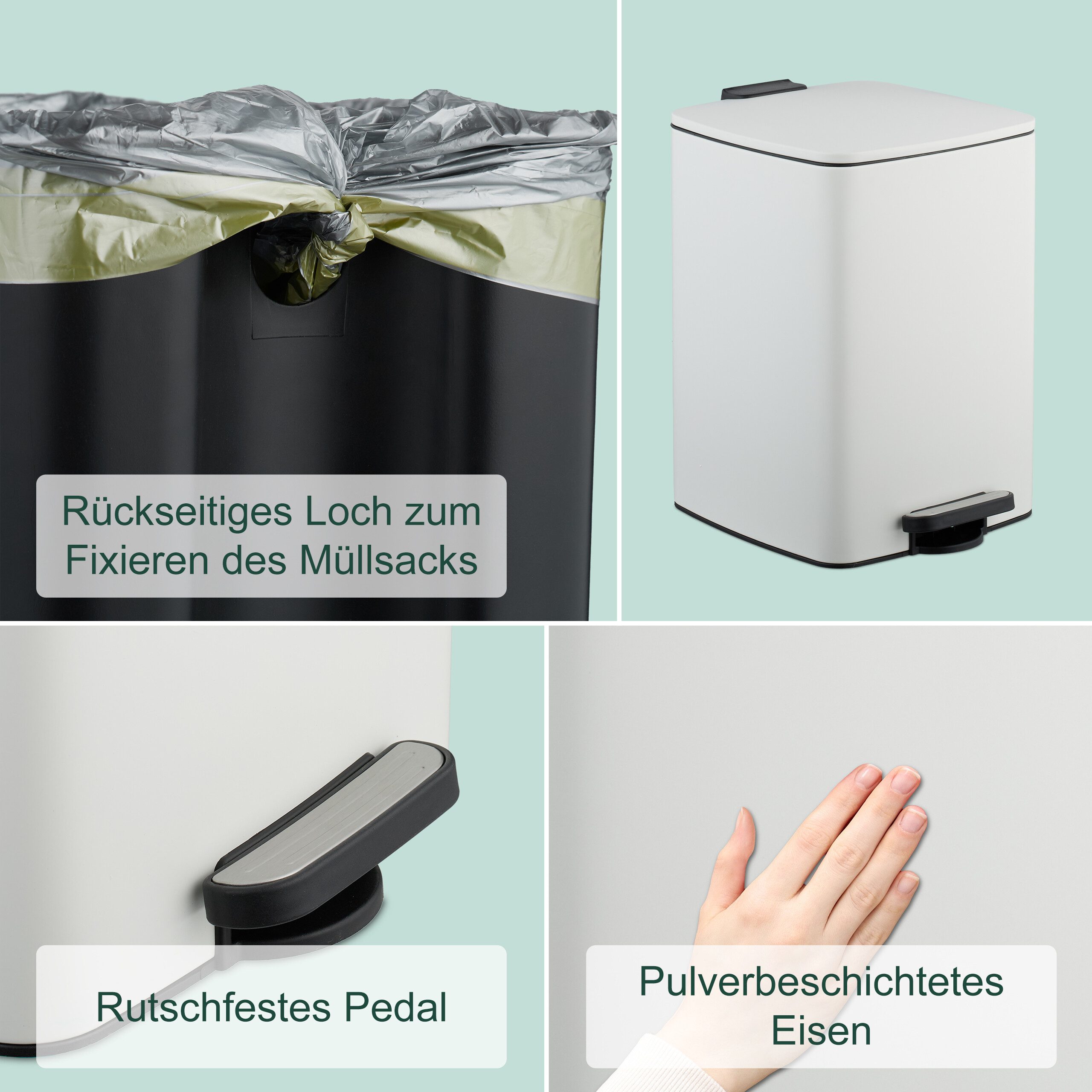relaxdays Mülleimer Küche 20 Liter mit Müllbeutel, weiß – Bild 3 von 5