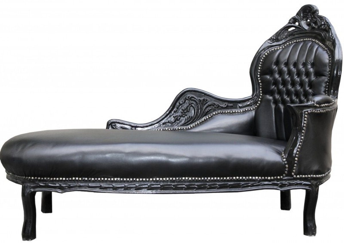 Casa Padrino Chaiselongue Barock Chaiselongue Mod2 Schwarz/Schwarz Lederoptik- Barock Möbel