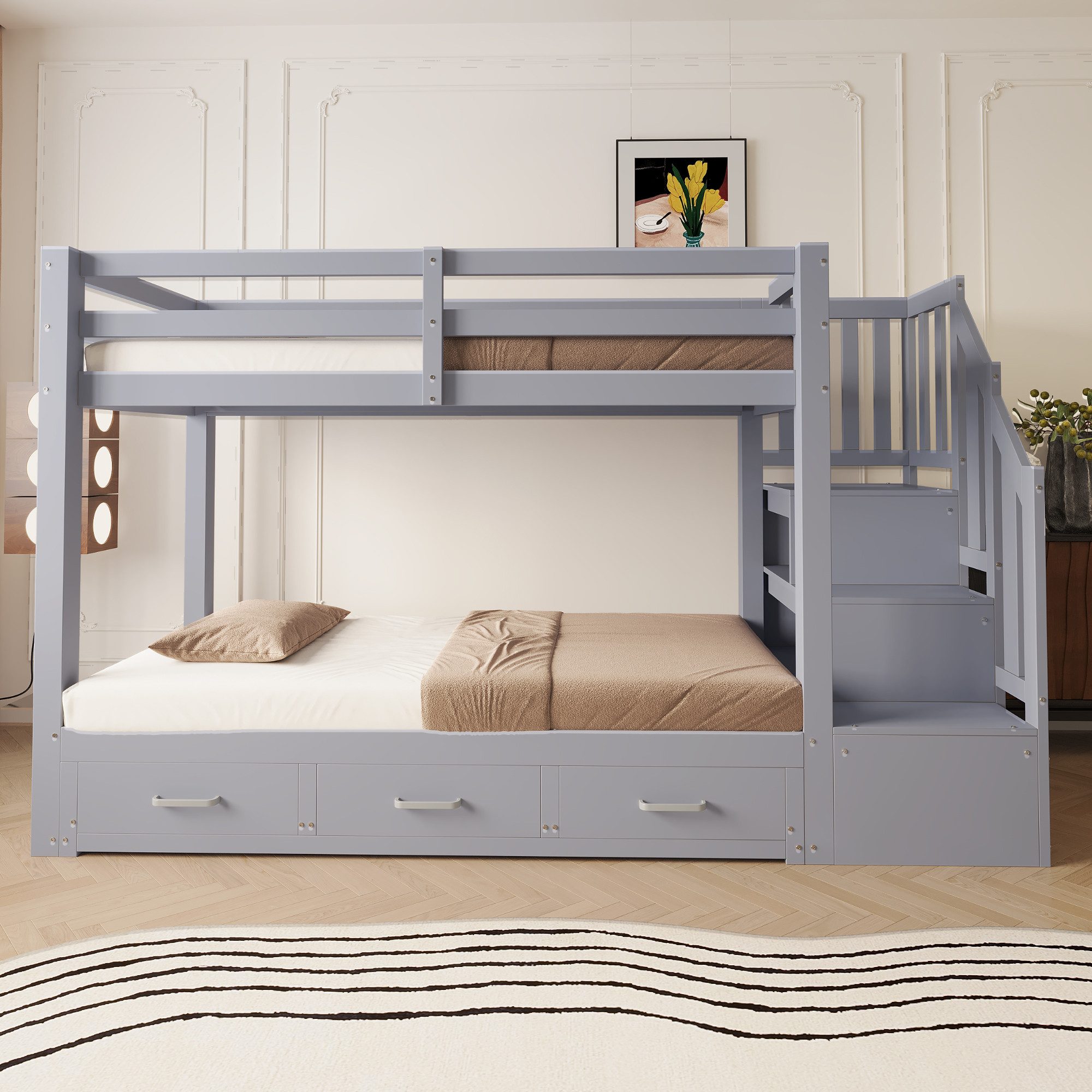 Etagenbett 90x200 Kinderbett Jugendbett mit Ausziehbett & Schubladen