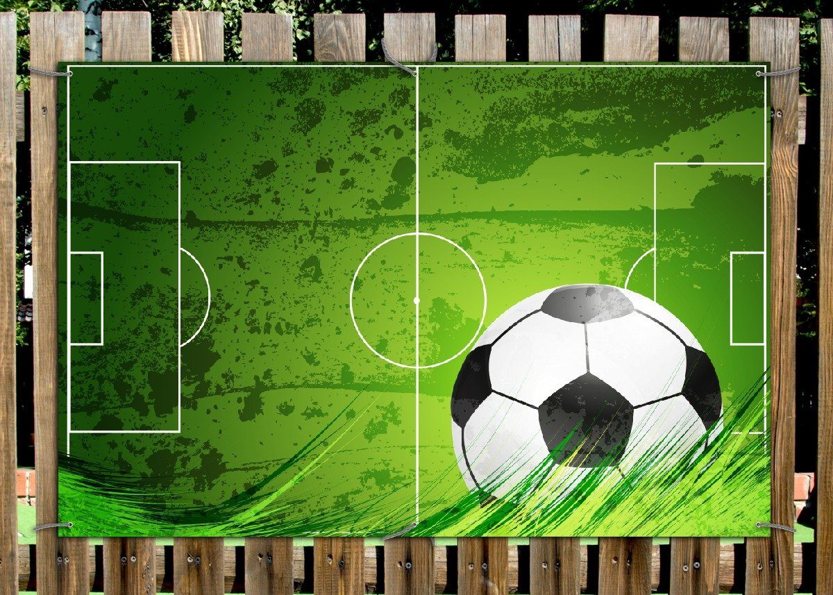 Thumbnail - Wallario Sichtschutzzaunmatten Fußball-Feld klassisch grün mit Ball