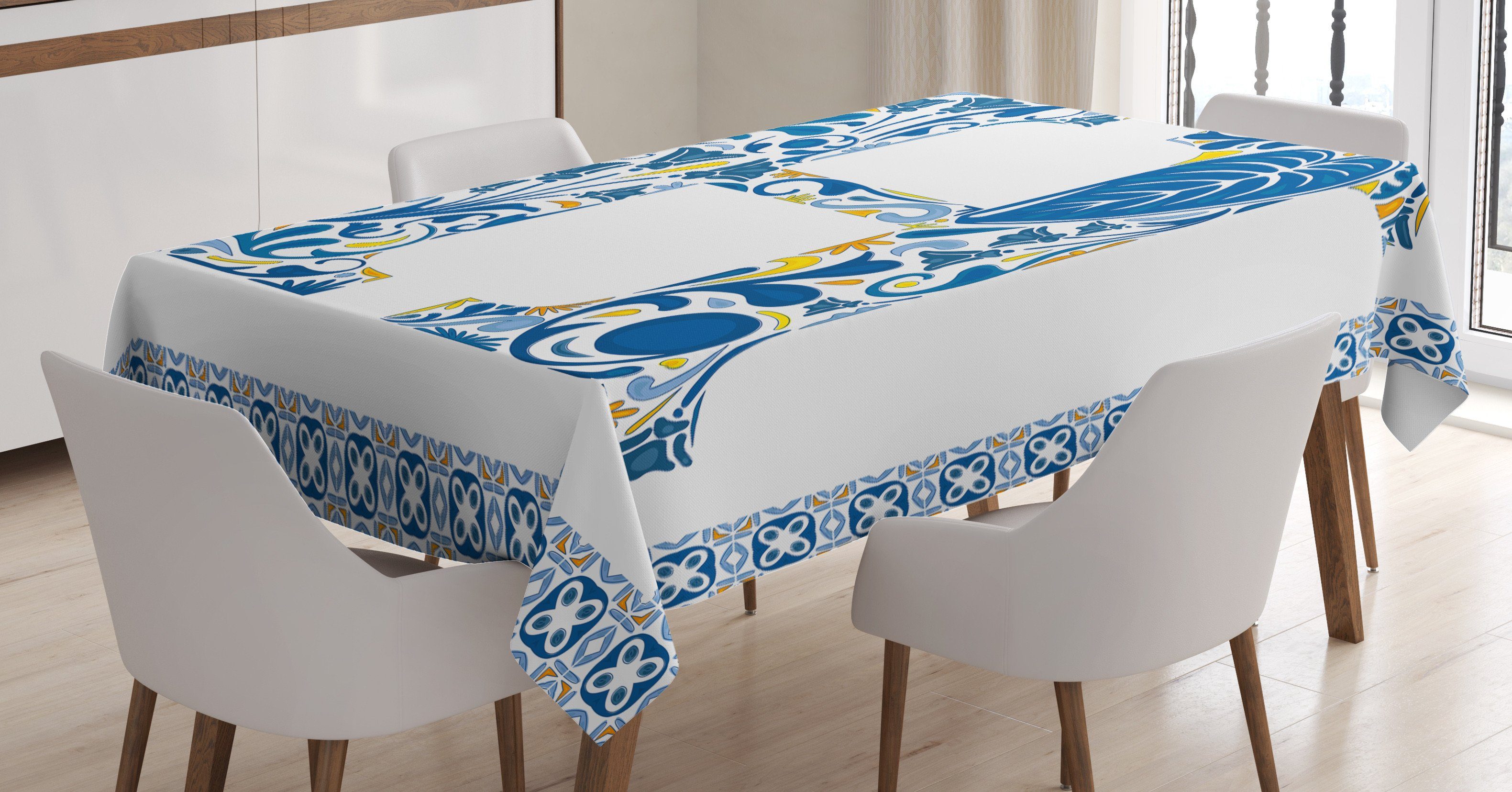 Abakuhaus Tischdecke Farbfest Waschbar Für den Außen Bereich geeignet Klare Farben, Buchstabe H Azulejo Rahmen