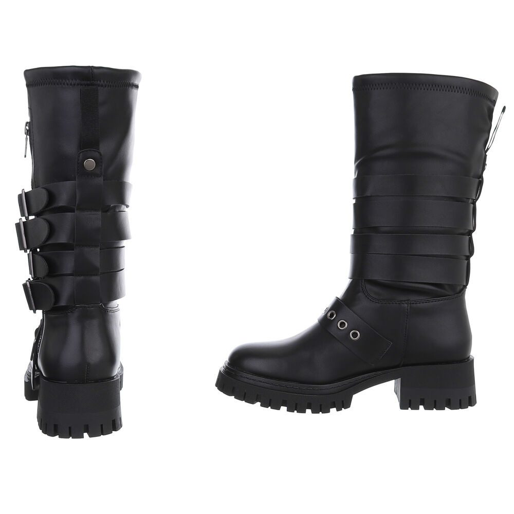 Ital-Design Modische Stiefel mit Schnallen und Reißverschluss für Damen Plateaustiefel (90482708) Blockabsatz Stiefel in Schwarz – Bild 5 von 5