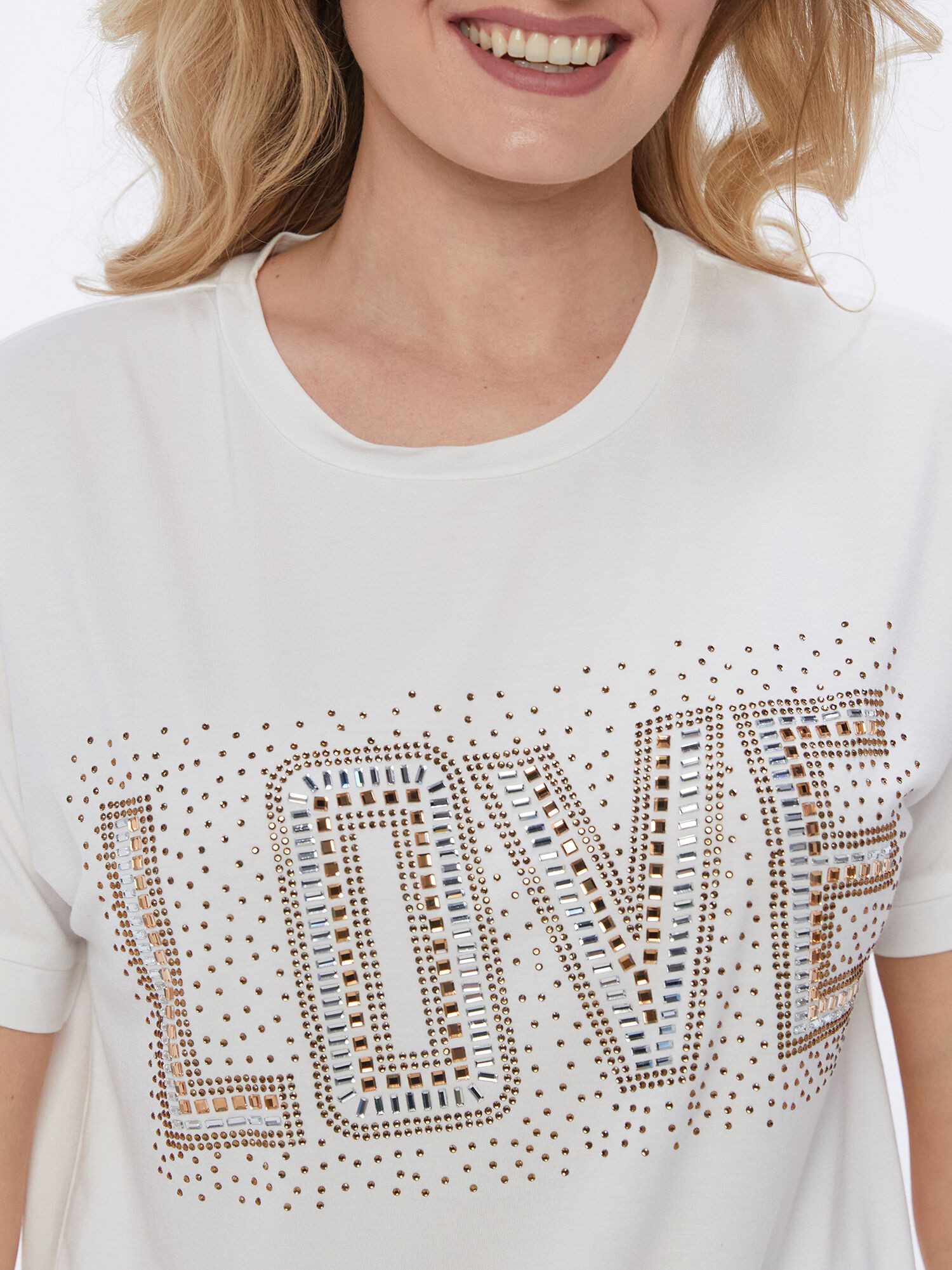 MONACO blue WEEKEND T-Shirt Kurzarmshirt figurumspielend mit bicolor Kristallsteinverzierung