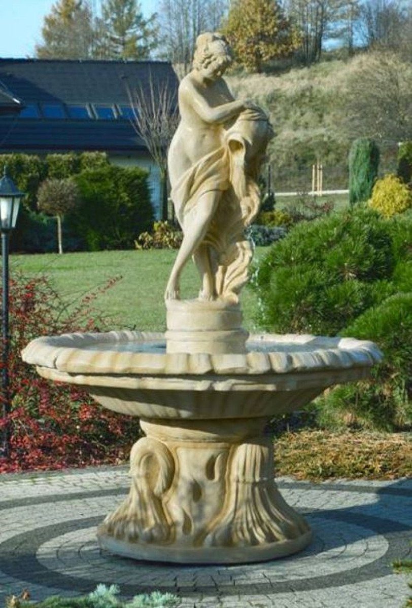 Casa Padrino Ø - Barock - & Deko Krug Gartendeko Sandfarben Prunkvoller 155 Springbrunnen - Accessoires Brunnen H. mit Gartenbrunnen Gartenbrunnen Jugendstil Frau x 218 Jugendstil Garten cm