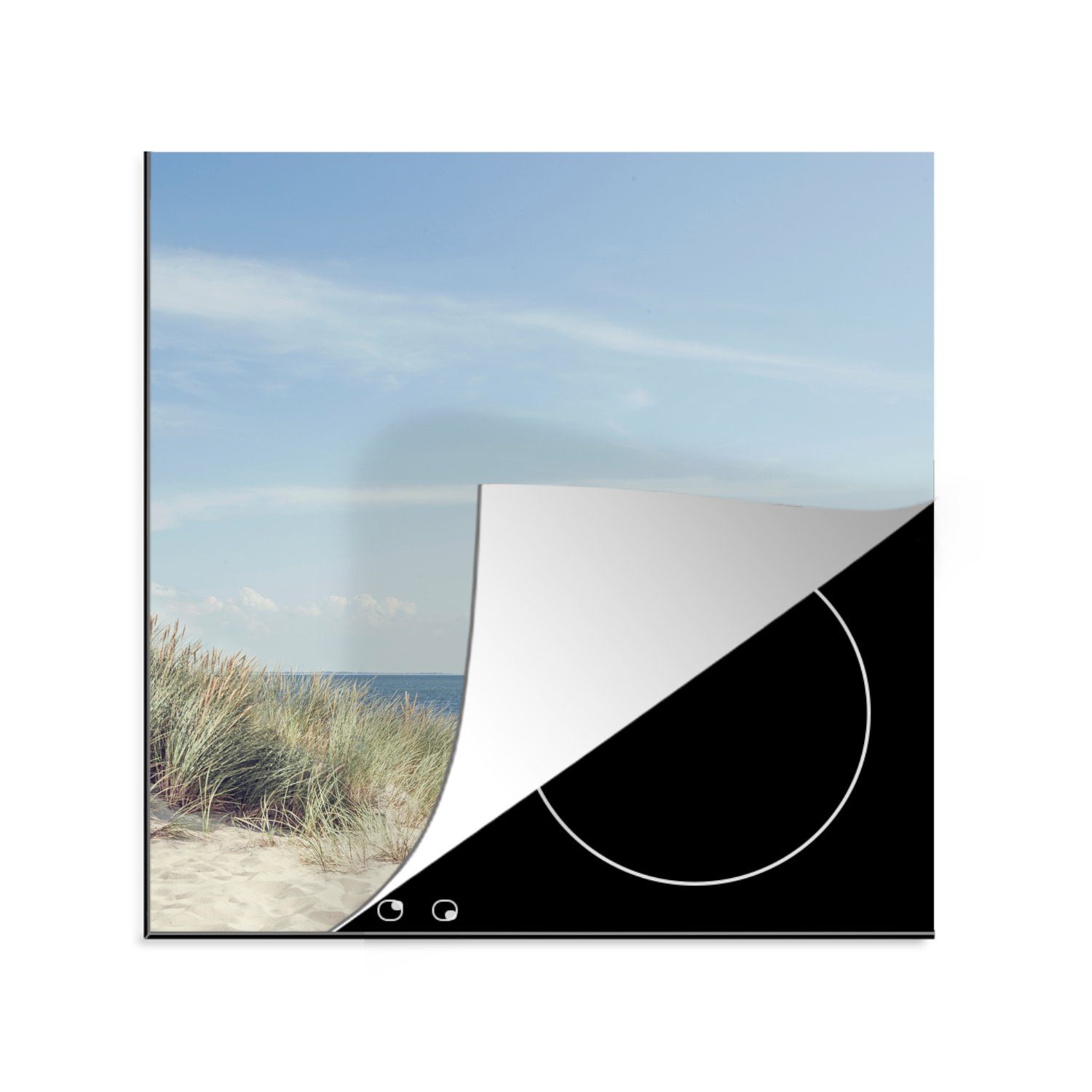 MuchoWow Herdblende-/Abdeckplatte Boot - Meer - Strand, Vinyl, (1 tlg), 78x78 cm, Ceranfeldabdeckung, Arbeitsplatte für küche