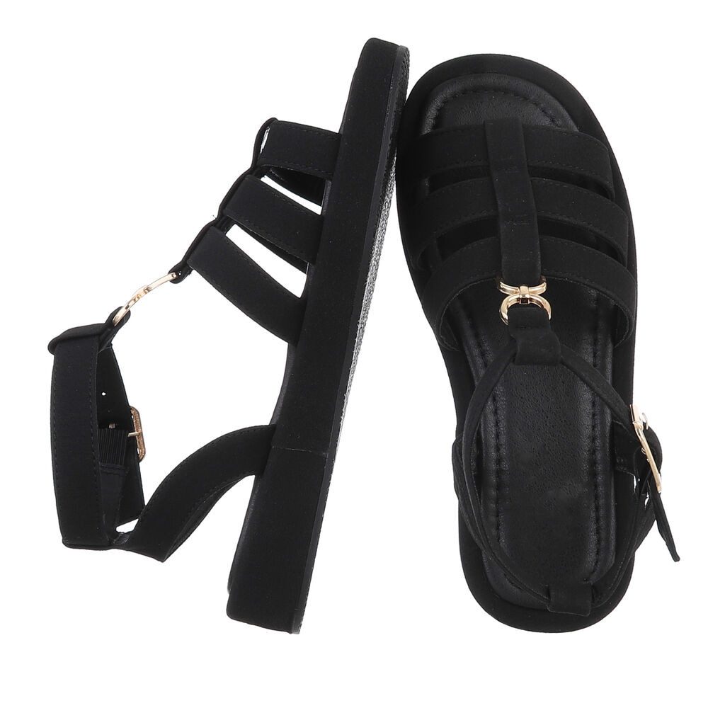 Ital-Design Beige Sandalen mit verstellbaren Riemen für Damen Riemchensandalette (89372502) Keilabsatz/Wedge Riemchensandalen in Schwarz