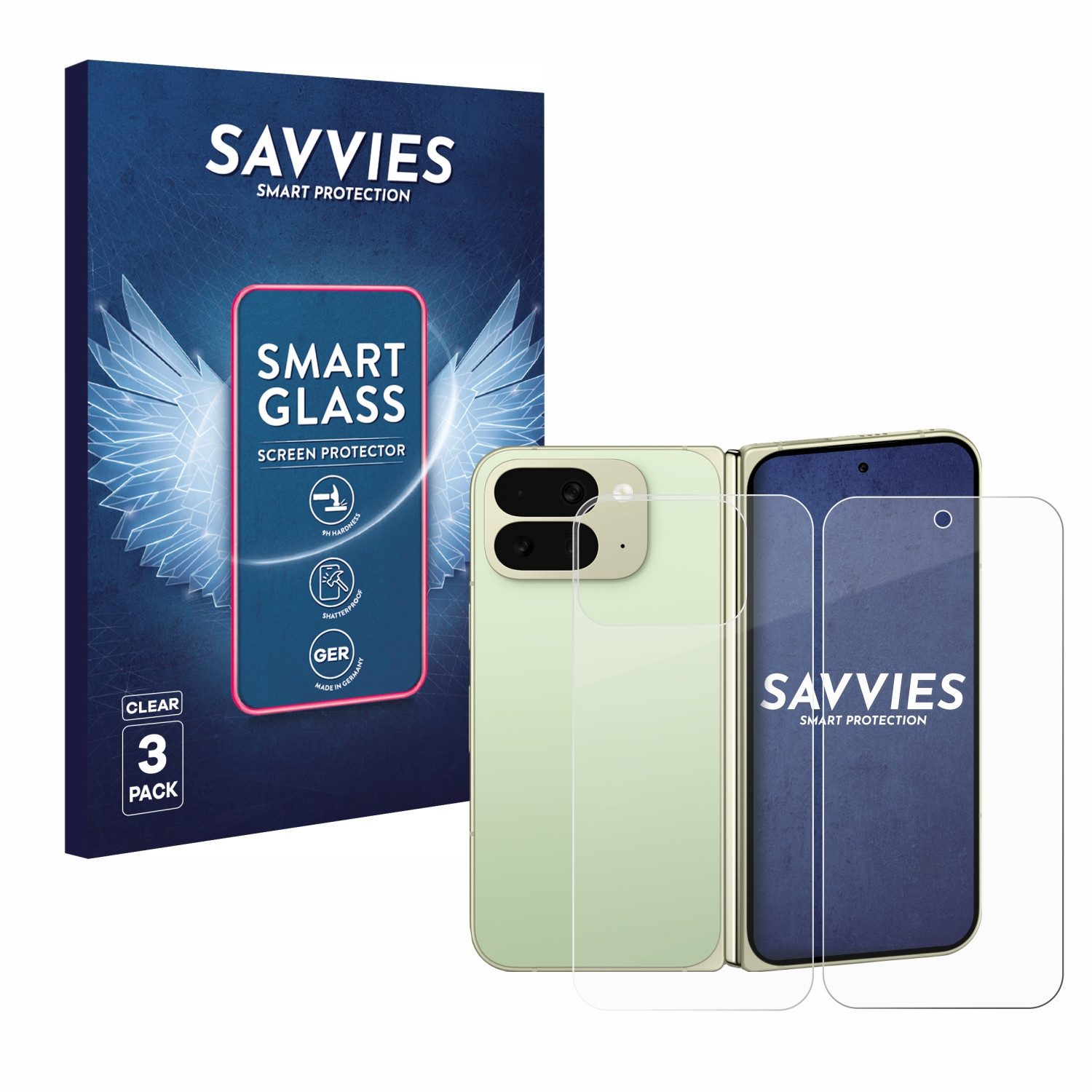 Savvies Displayschutzglas Schutzglas Panzer für Google Pixel 10 Pro Fold (Display+Rückseite), 3 Stück, Schutzfolie Display Schutz Glas Folie klar