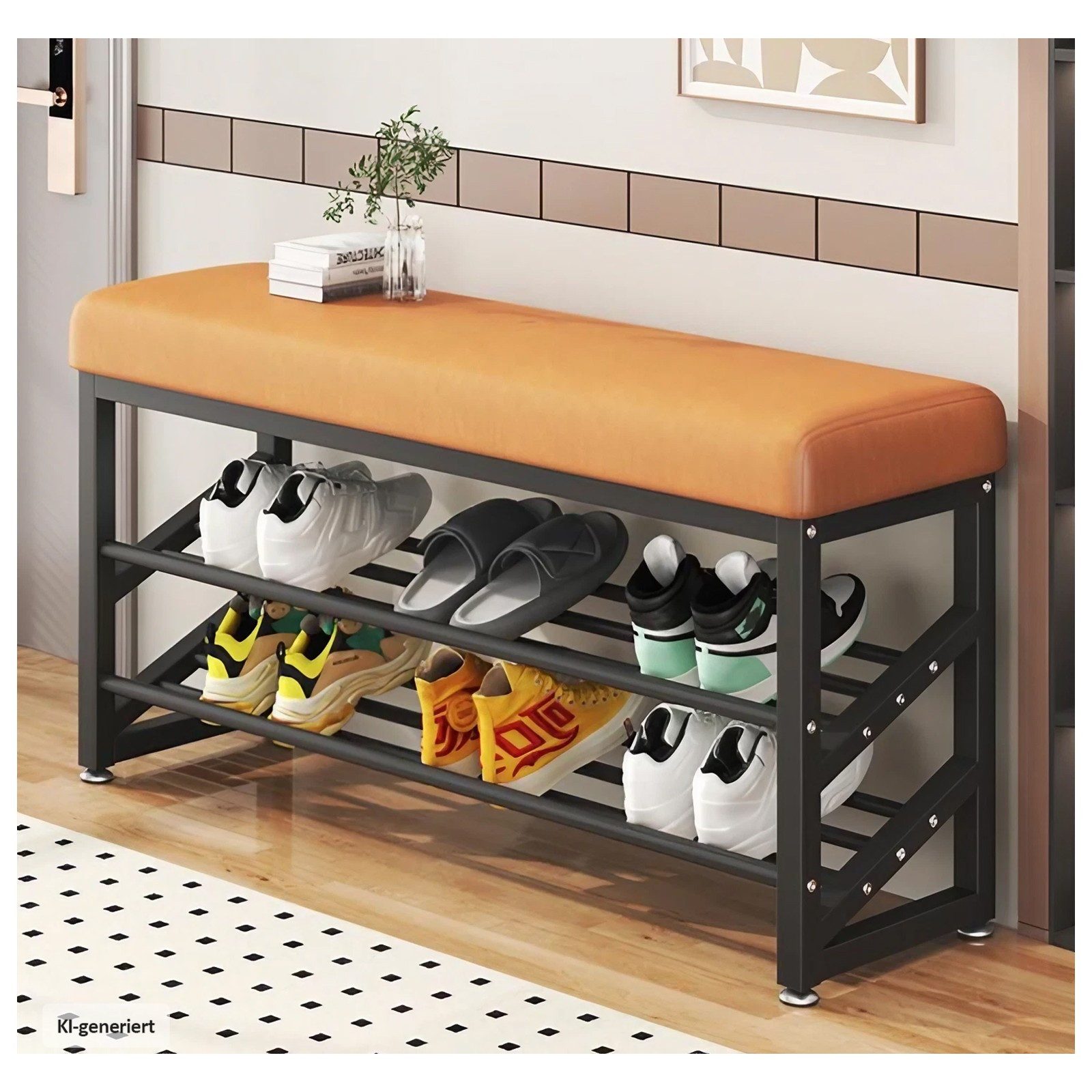 HTI-Living Schuhregal Metall 2 Ebenen mit Sitzkissen Orange, 1 Stück 1-tlg., Schubank