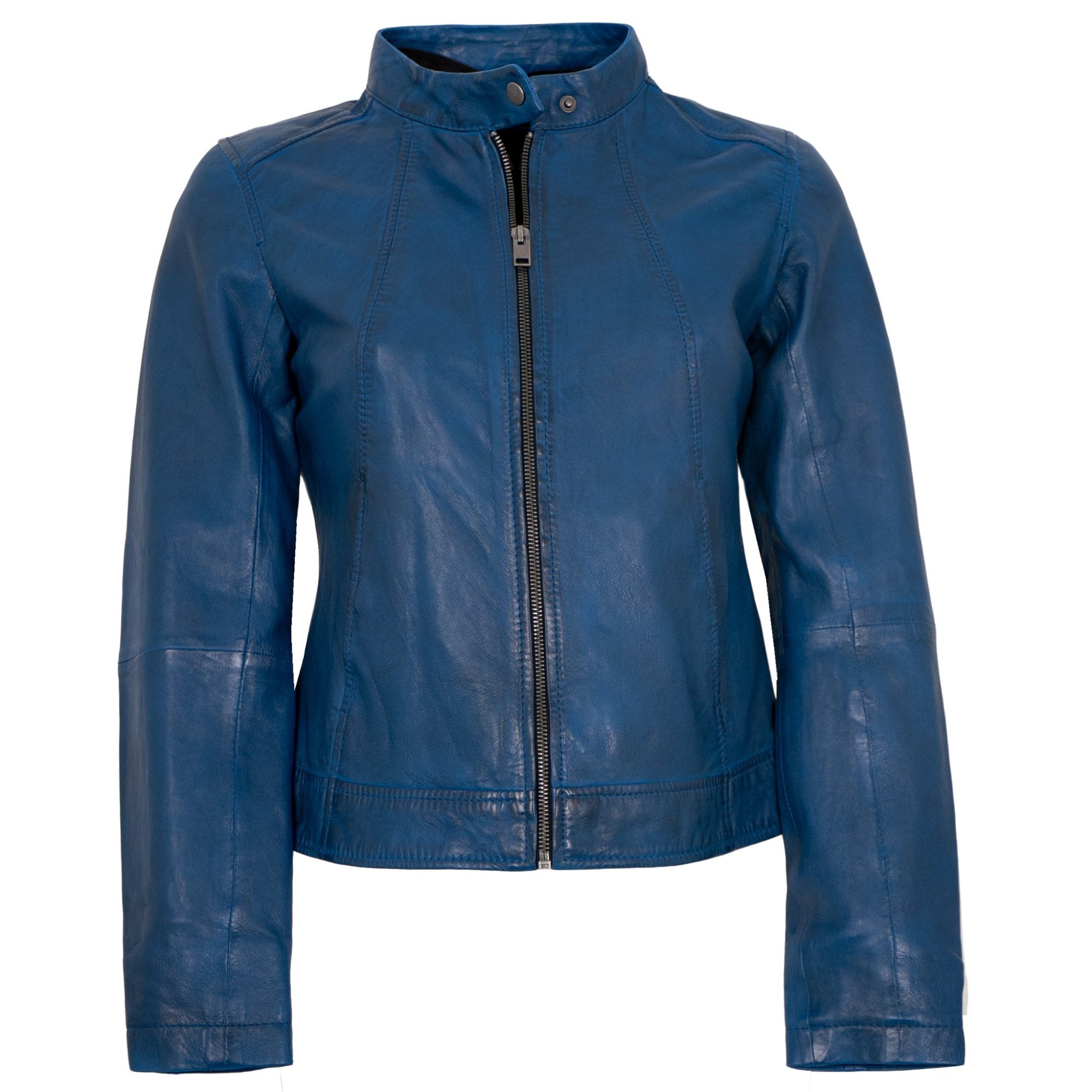 Jilani Lederjacke Ashley Jilani Collection - Damen Lederjacke Lammnappa Kapuze blau – Bild 3 von 5