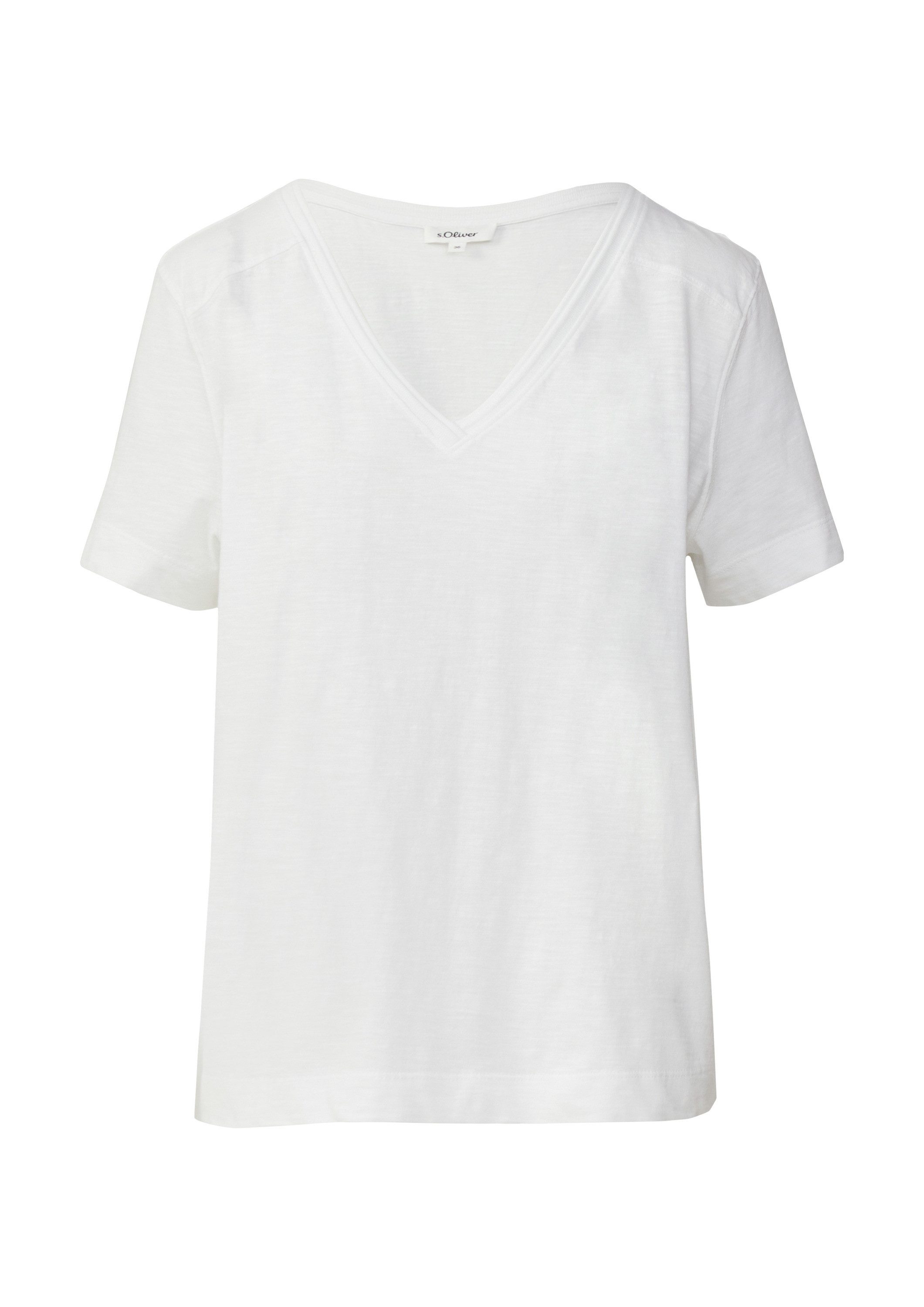 s.Oliver Kurzarmshirt T-Shirt T-Shirt aus Flammgarn mit V-Ausschnitt günstig online kaufen