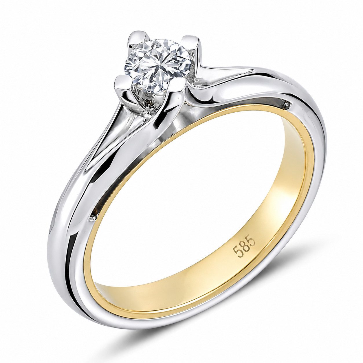 EinStein Diamant Diamantring Solitär Diamant Ring Brillant Schliff 14 Karat Weißgold & Gelbgold