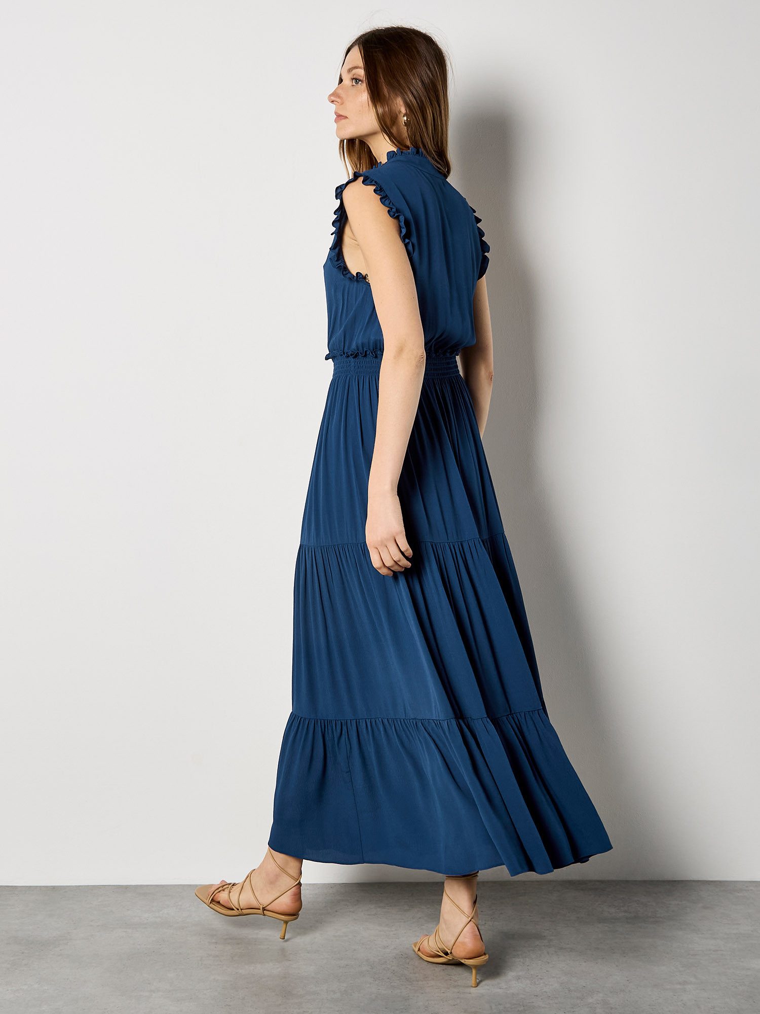 Apricot Maxikleid Maxikleid mit V-Ausschnitt mit Rüschen