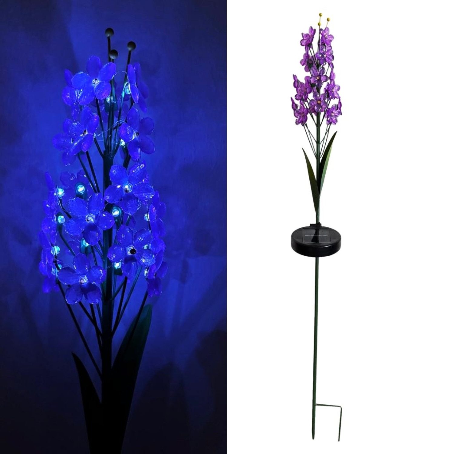 Online-Fuchs Gartenstecker Hyazinthe mit LED-Lichterkette und Solarbeleuchtung - Beetstecker (kaltweiße Beleuchtung, 96 cm groß) beeindruckende Dekoration für Ihren Garten, Terrasse oder Balkon