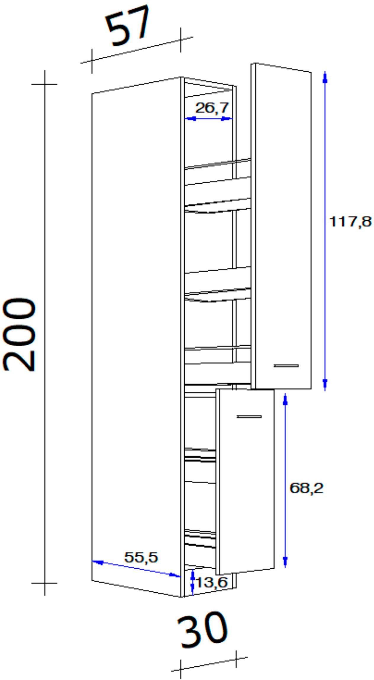 Flex-Well Apothekerschrank Wito (B x H x T) 30 x 200 x 57 cm, mit 5 Ablagen – Bild 3 von 4