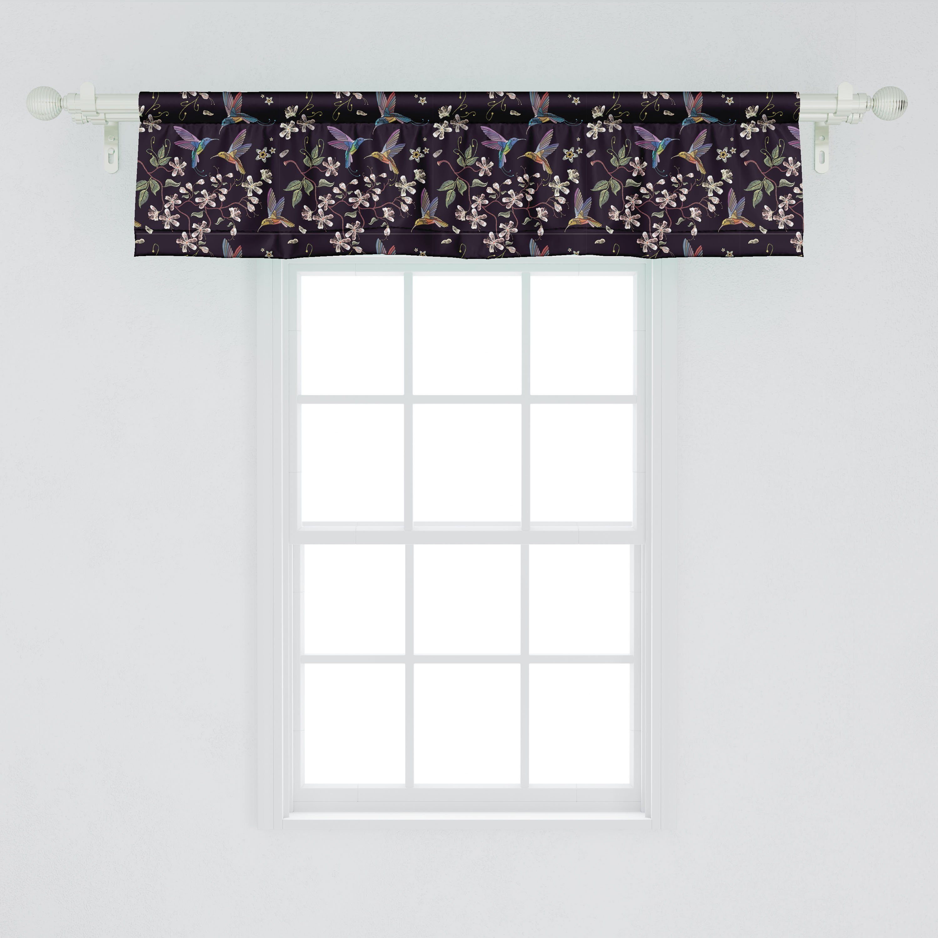 Stangentasche, Volant Scheibengardine Dekor für Microfaser, Küche Kirschblüte Vorhang Abakuhaus, mit Schlafzimmer Kolibri