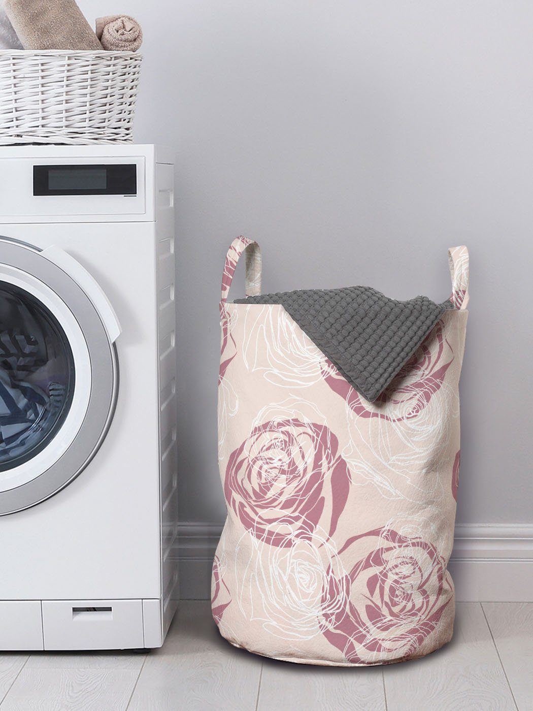 Pastel Wäschekorb Griffen Romantisch Waschsalons, Abakuhaus Kordelzugverschluss mit für Silhouetten Rose Wäschesäckchen