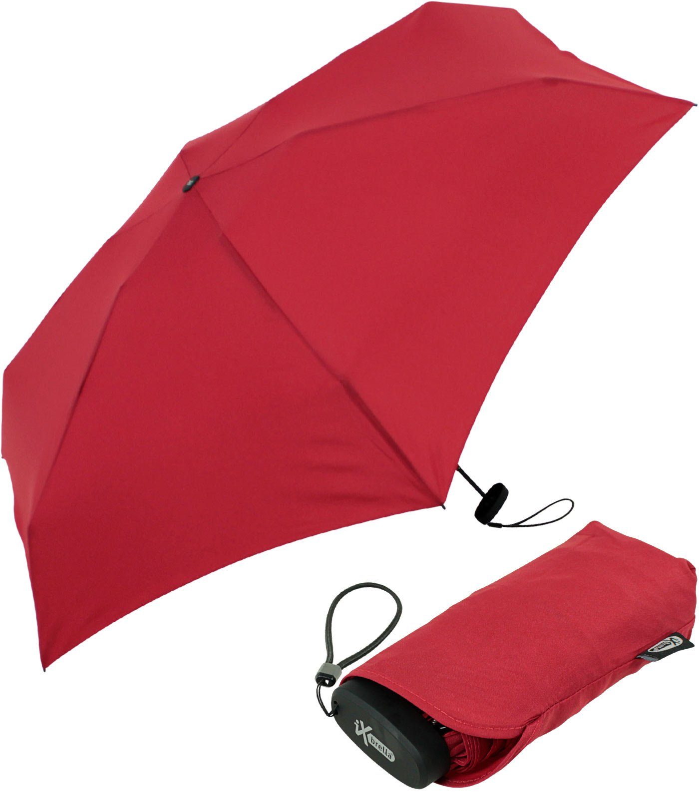 iX-brella Taschenregenschirm Ultra Mini 15 cm winziger Schirm im Handy Format, ultra-klein dunkelrot