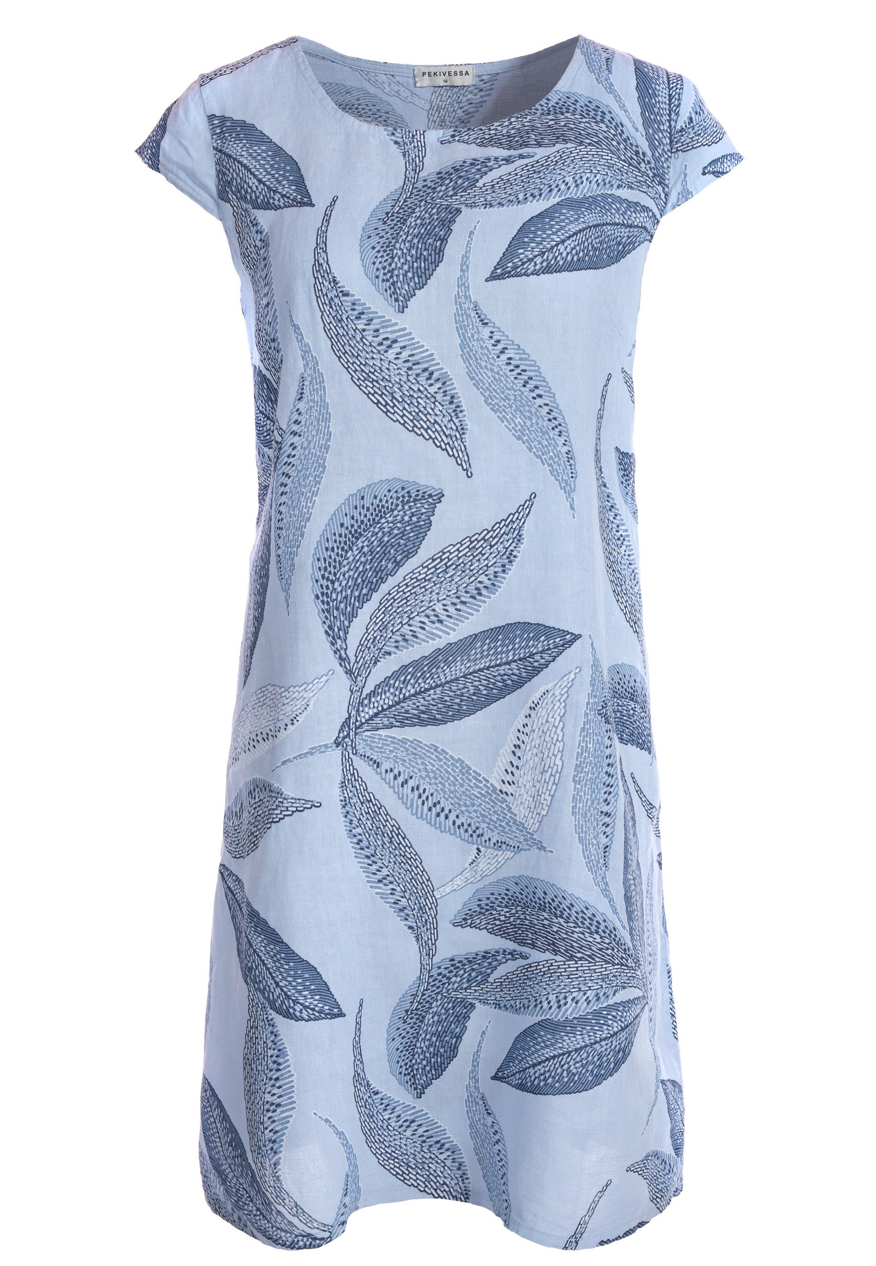 PEKIVESSA Sommerkleid Leinenkleid knielang kurzarm mit Blattmuster günstig online kaufen