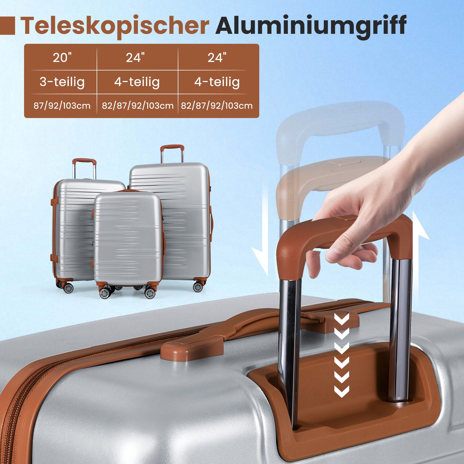 COSTWAY Hartschalen-Trolley, 4 Rollen, 3-teiliges Kofferset mit TSA-Schloss