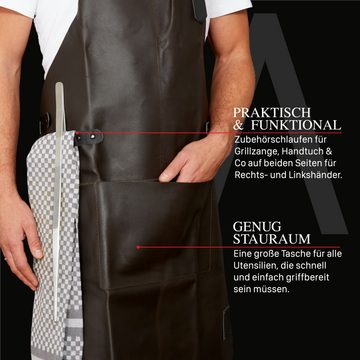 REDSALT® Grillschürze Lederschürze mit Fronttasche, 100% Büffel Leder, nachhaltig, strapazierfähig